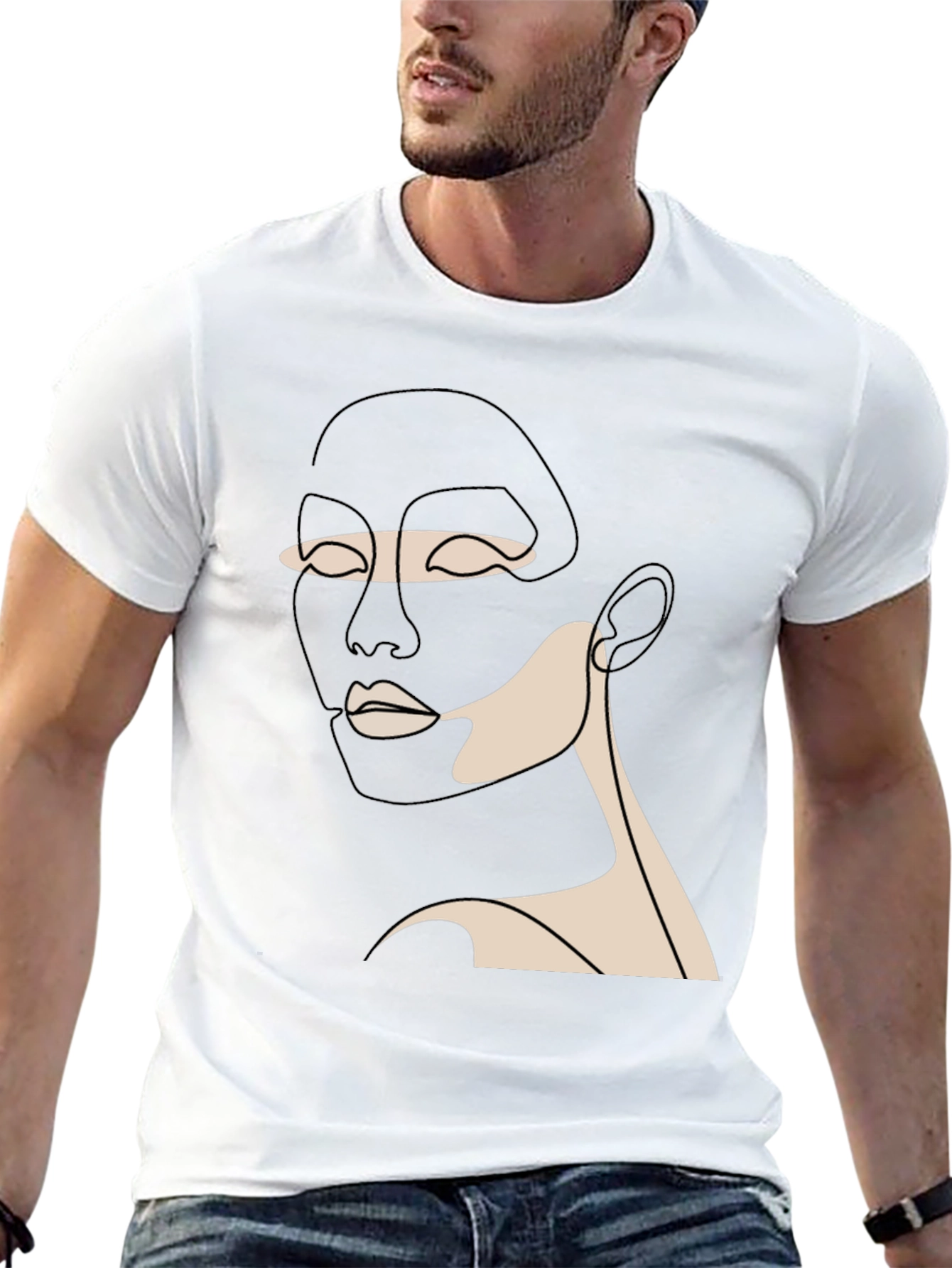 Black Minimalist Face Line Art Black T-Shirt view 13
