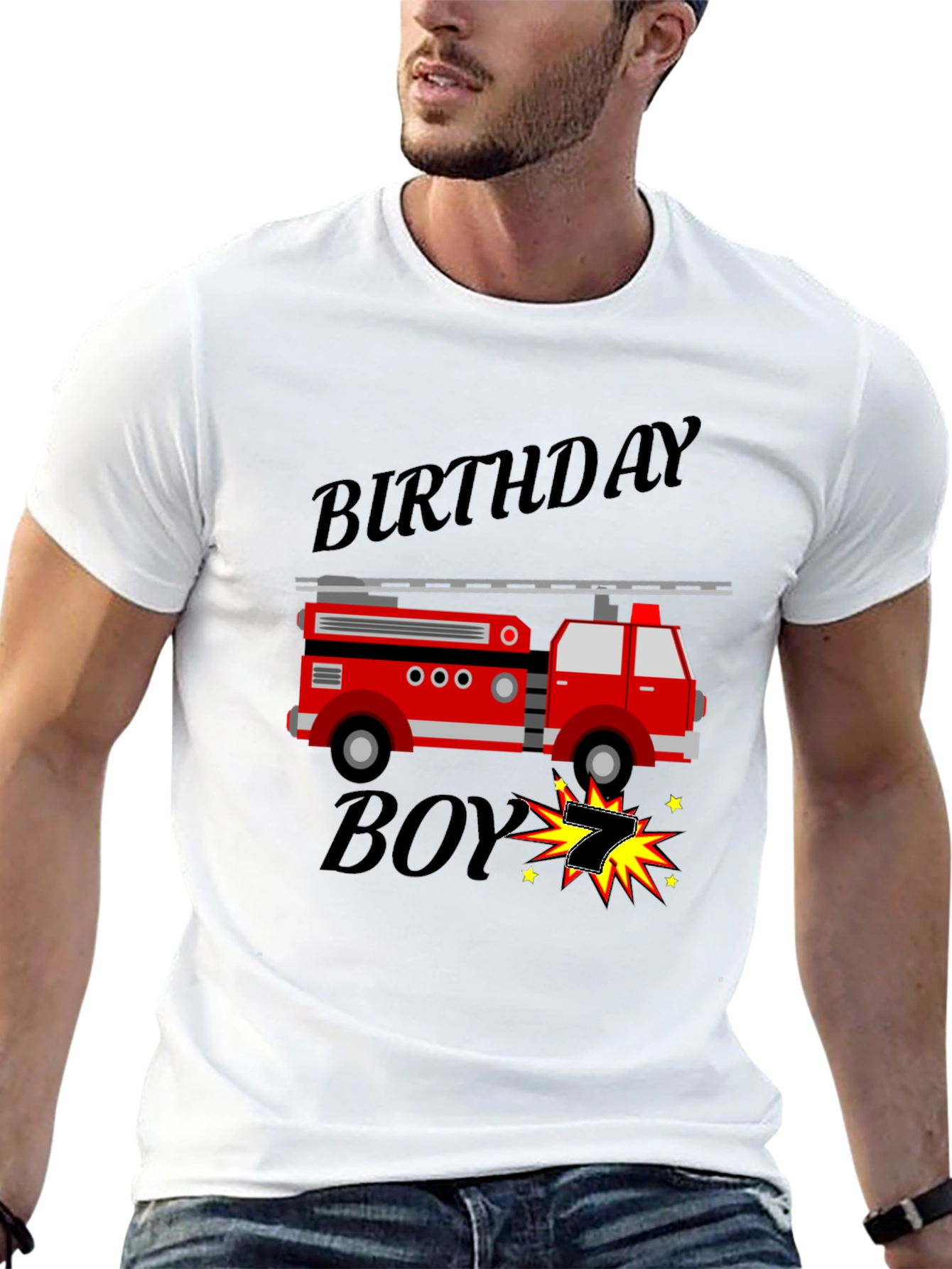 Black Birthday Boy Firetruck T-Shirt view 13