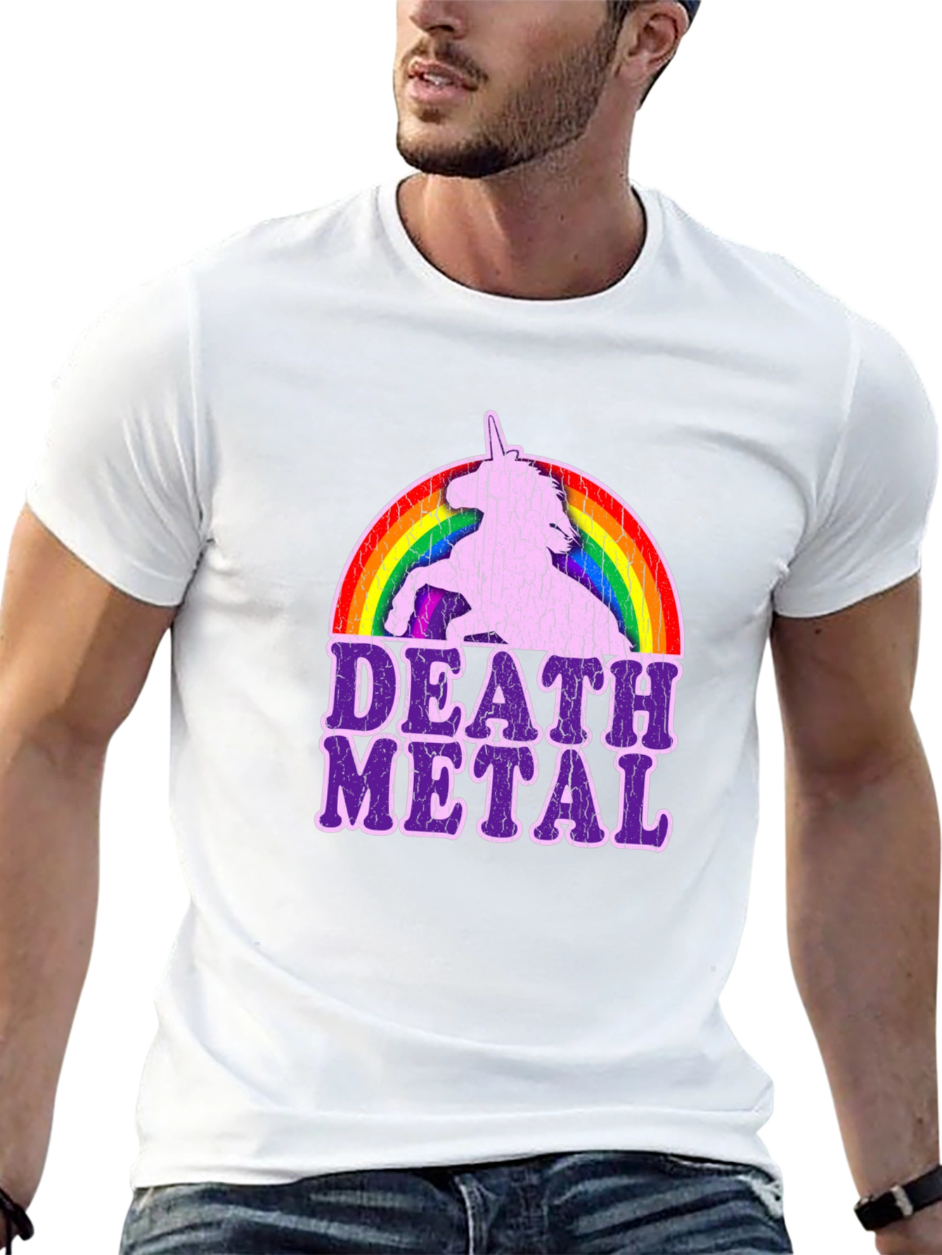 Black Death Metal Unicorn Rainbow T-Shirt view 13