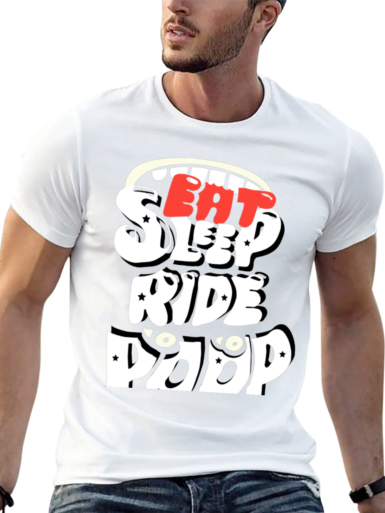 Black Eat Sleep Ride Poop Funny T-Shirt view 13