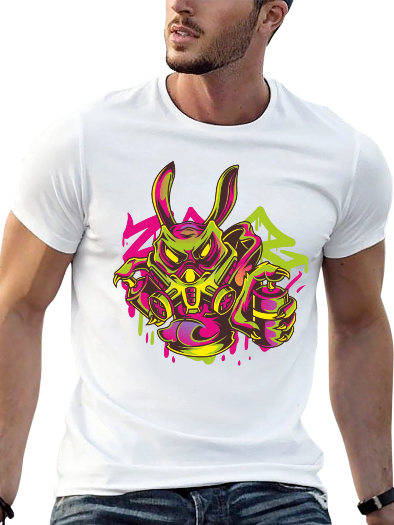 Black Cyberpunk Rabbit Graffiti T-Shirt view 13