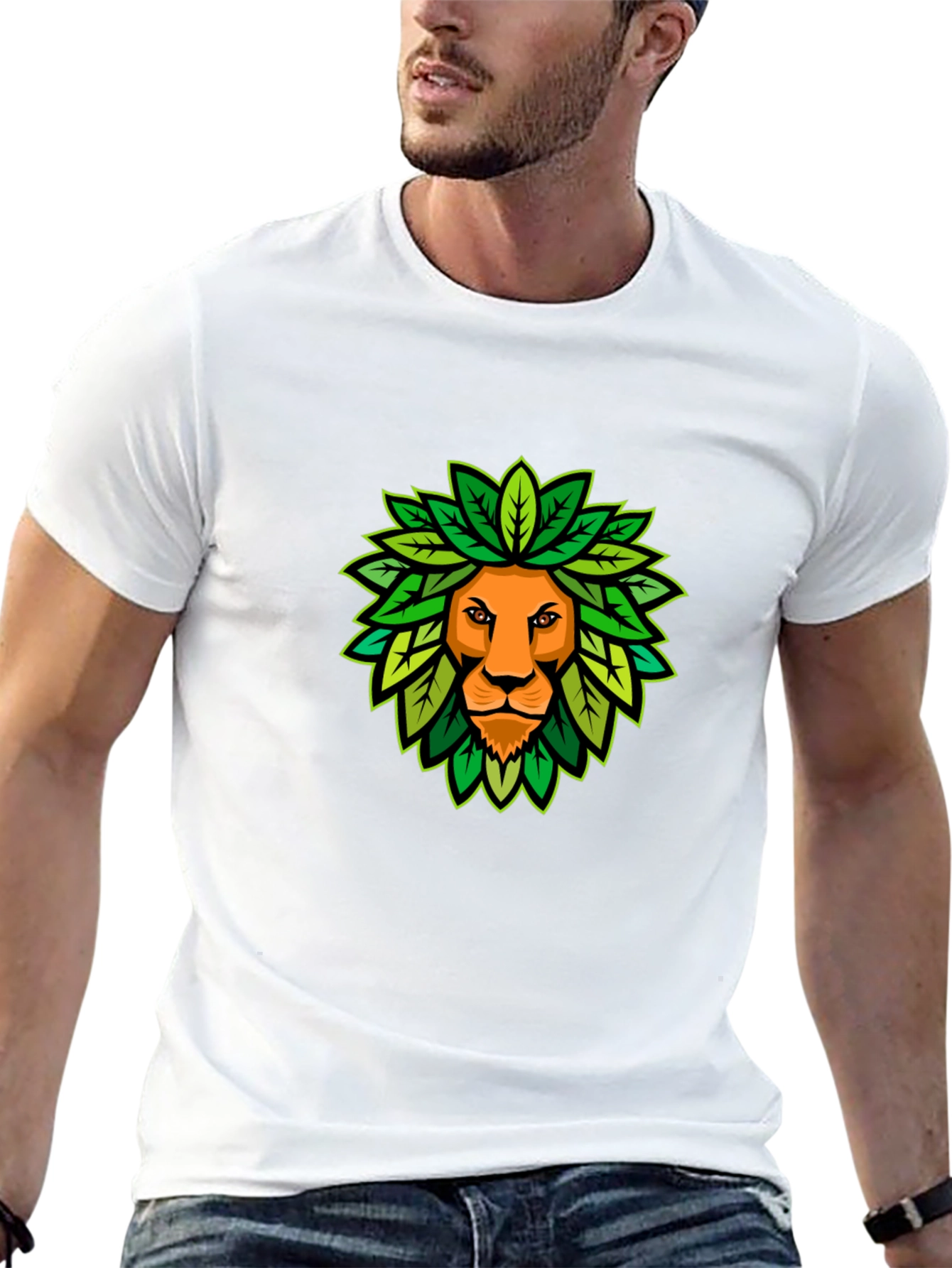 Black Lion King of the Leaves Graphic Tee - Black Cotton T-Shirt view 13