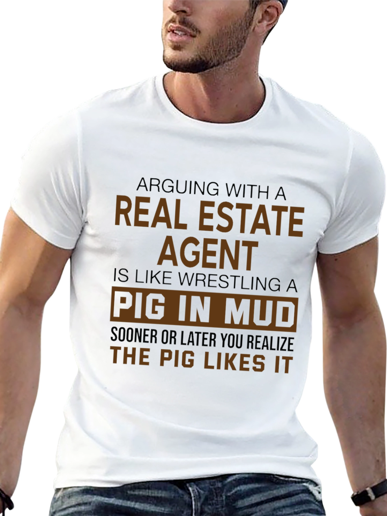 Black Real Estate Agent Pig in Mud T-Shirt view 13
