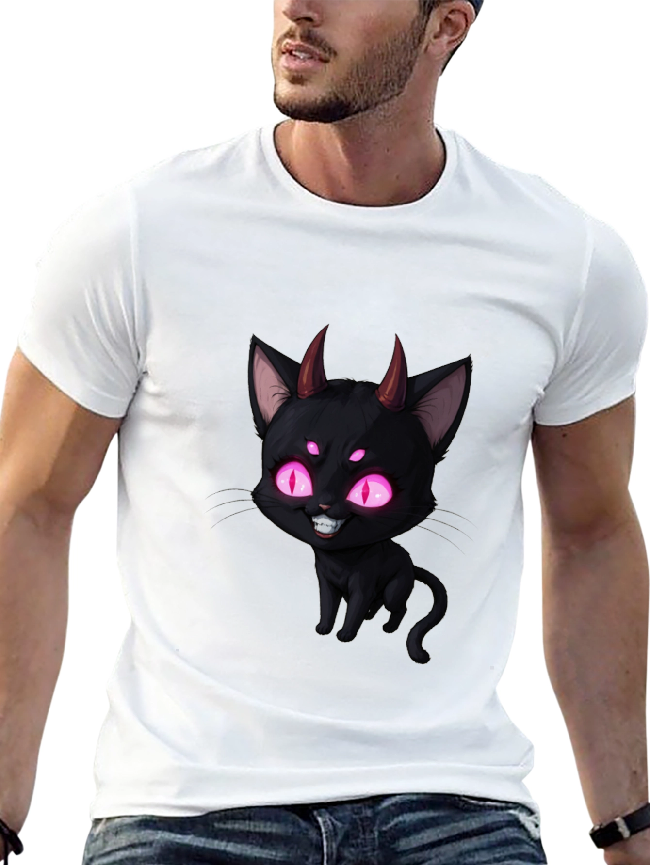 Black Devil Cat Graphic T-Shirt - Black view 13