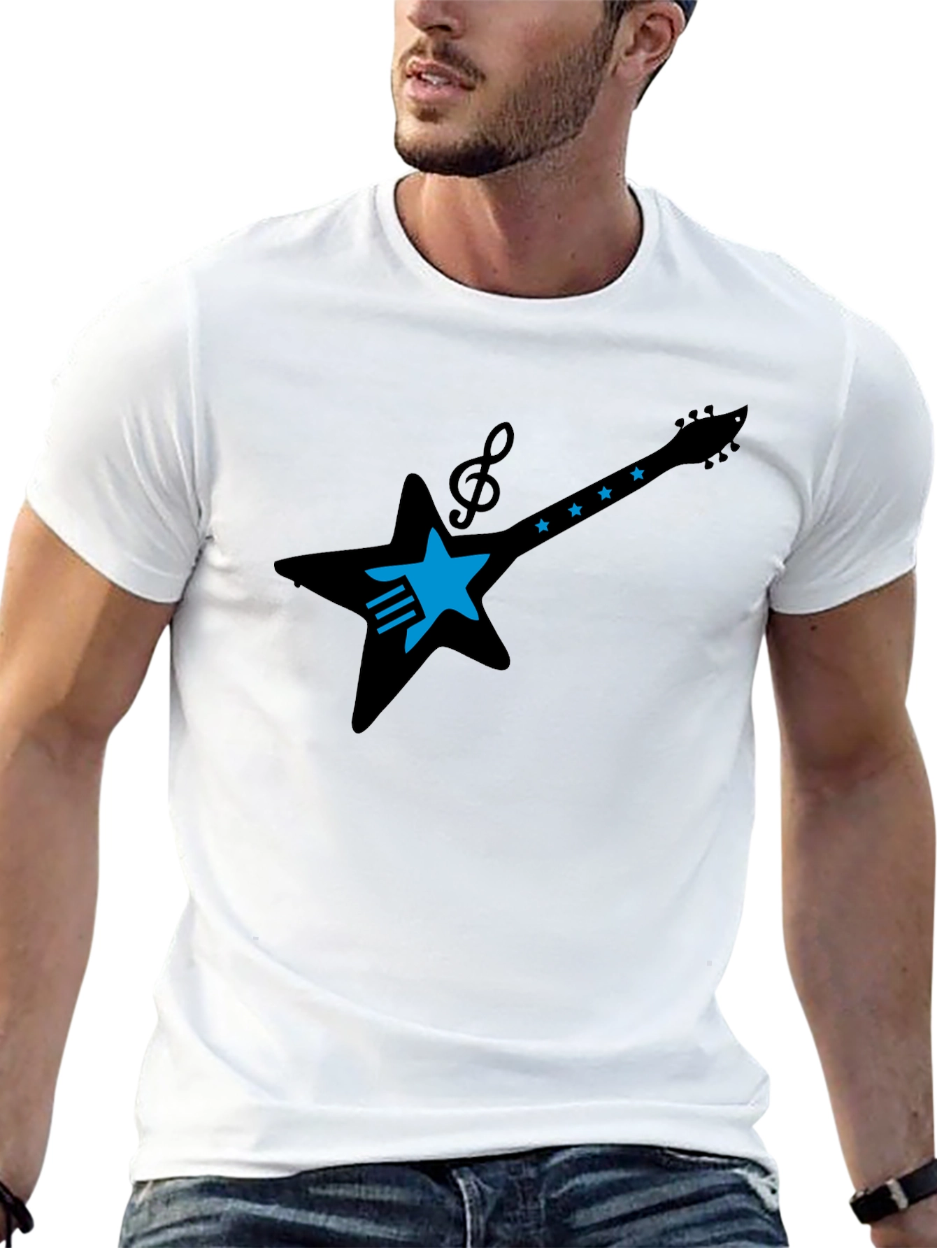 Black Rock Star Guitar Tee - Black Cotton Graphic T-Shirt view 13
