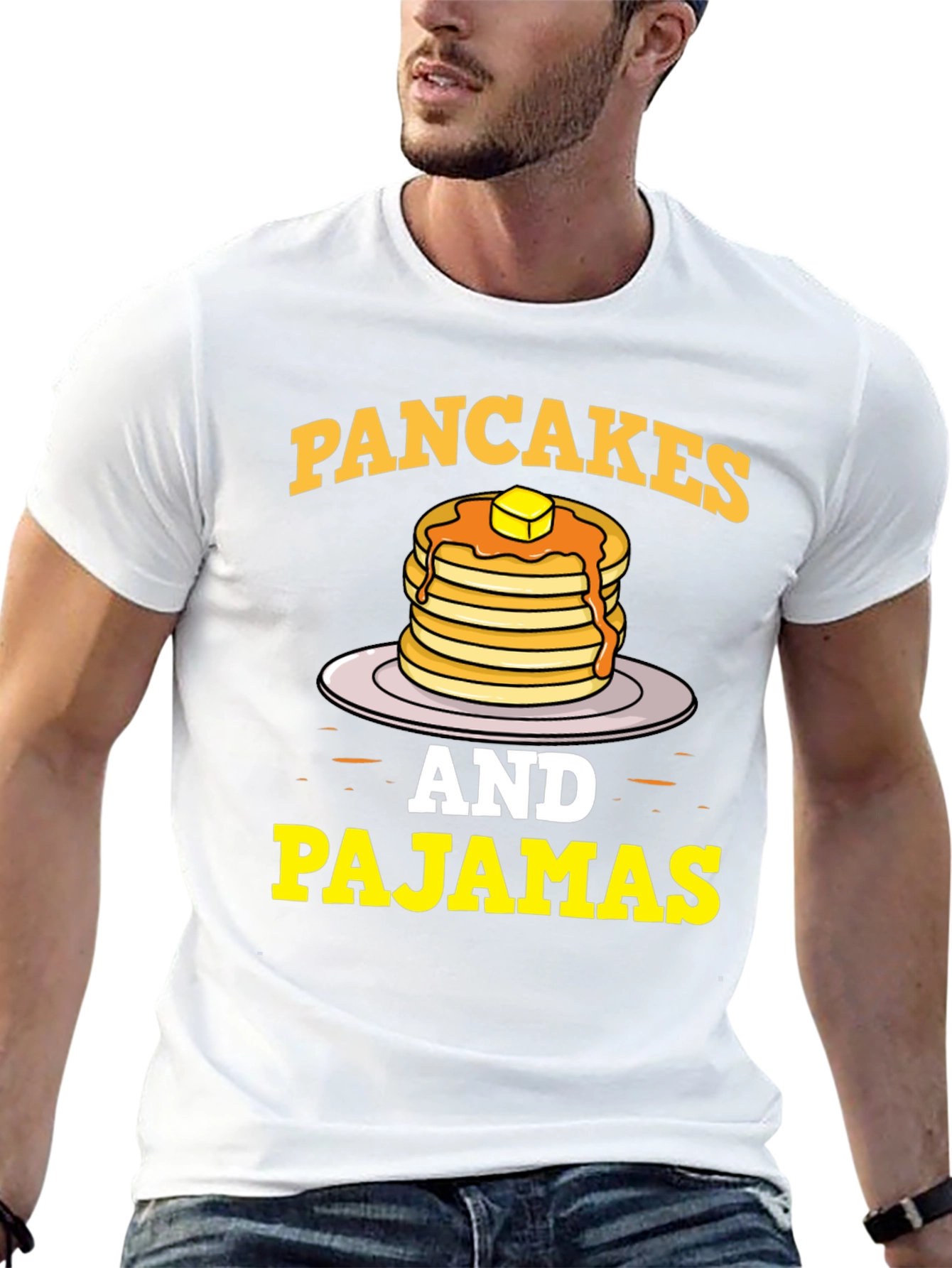 Black Pancakes & Pajamas Graphic Tee - Funny Breakfast Shirt view 13