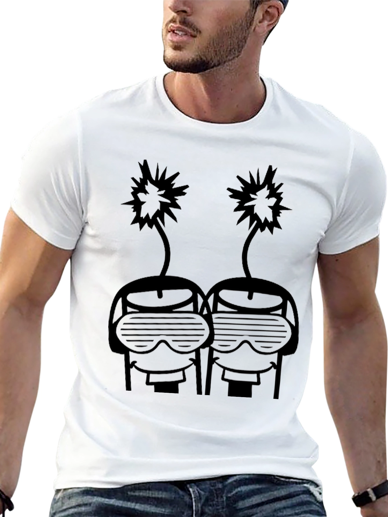 Black Cool Graphic Tee - Retro Robot Head Design view 13