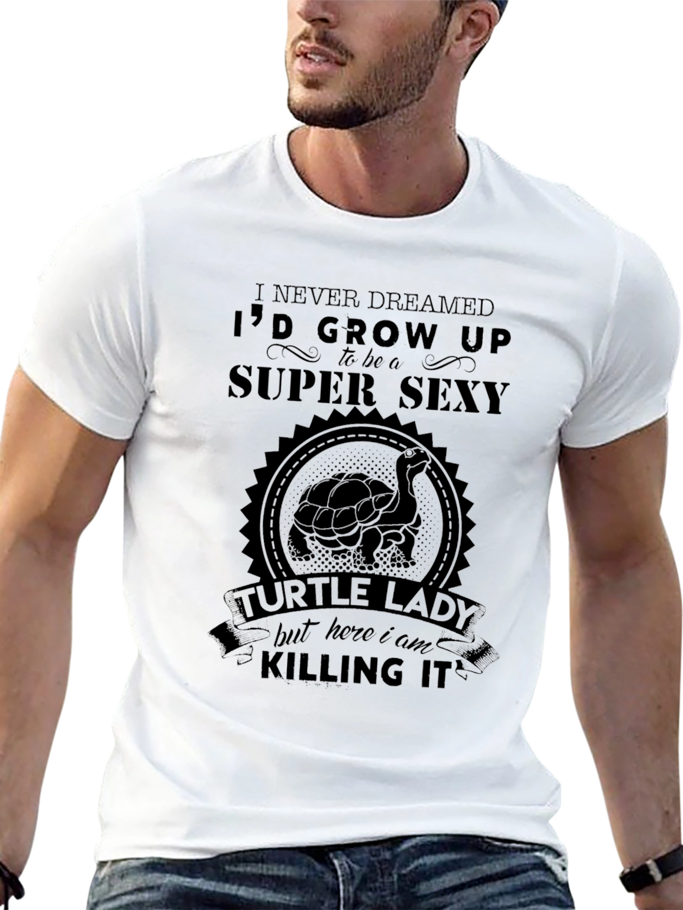 Black Super Sexy Turtle Lady Novelty T-Shirt view 13