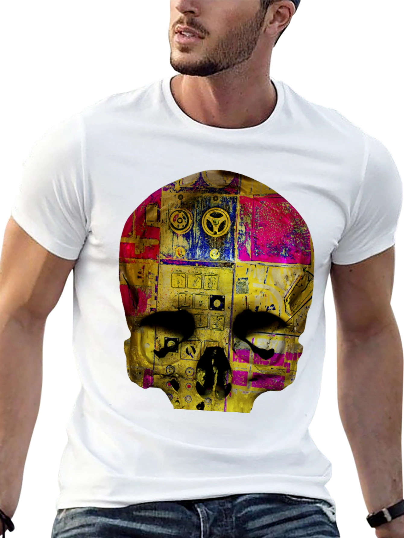 Black Skull Graphic Print Men's T-Shirt view 13