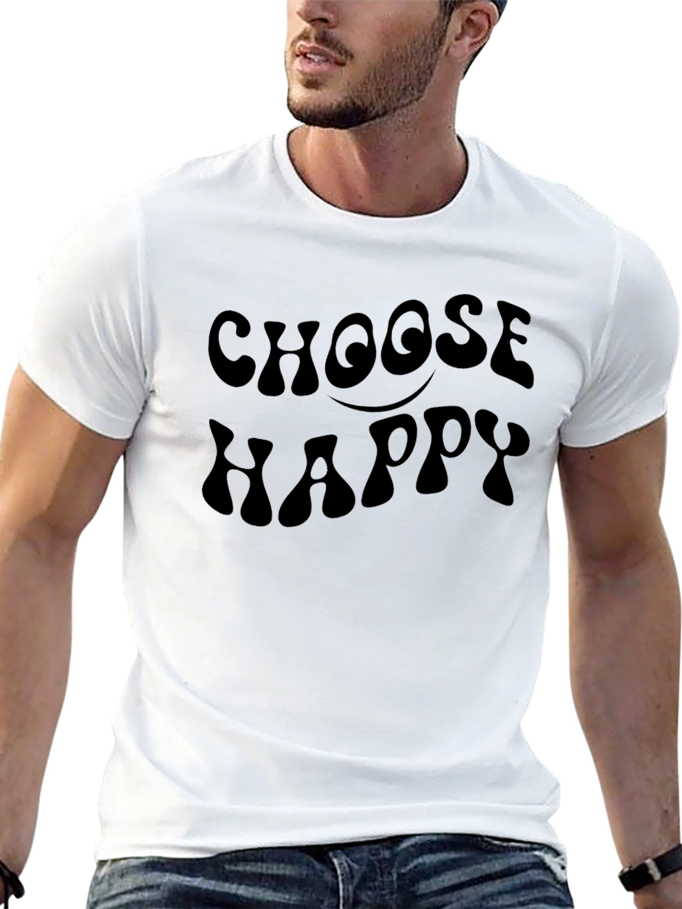 Black Choose Happy Black Graphic Tee Shirt view 13