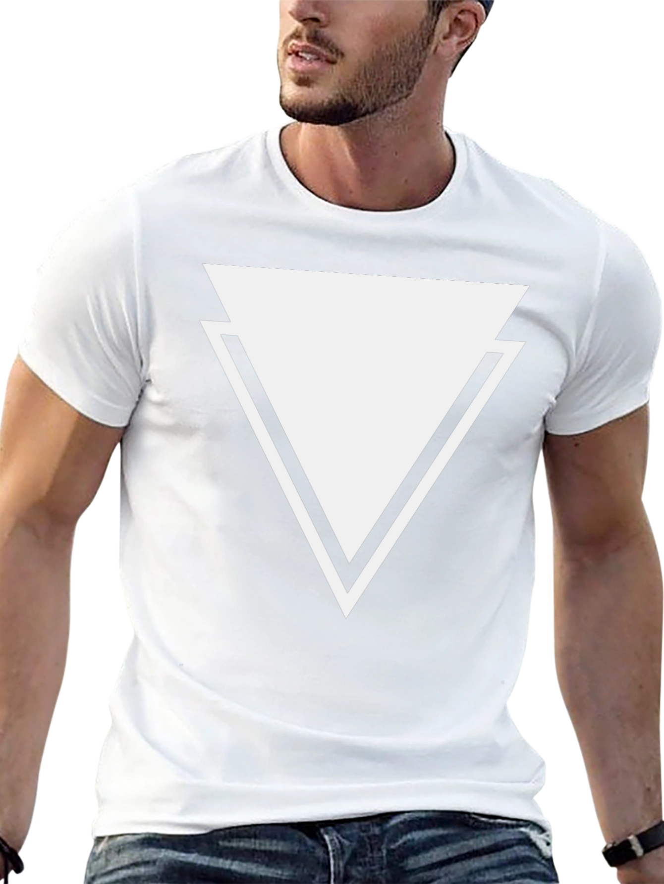 Black Men's Black T-Shirt - Geometric Triangle Design view 13