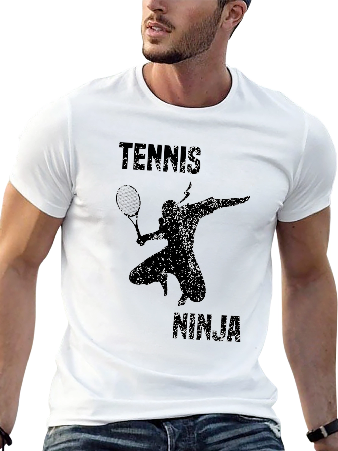 Black Tennis Ninja Graphic Tee - Black Cotton Blend view 13