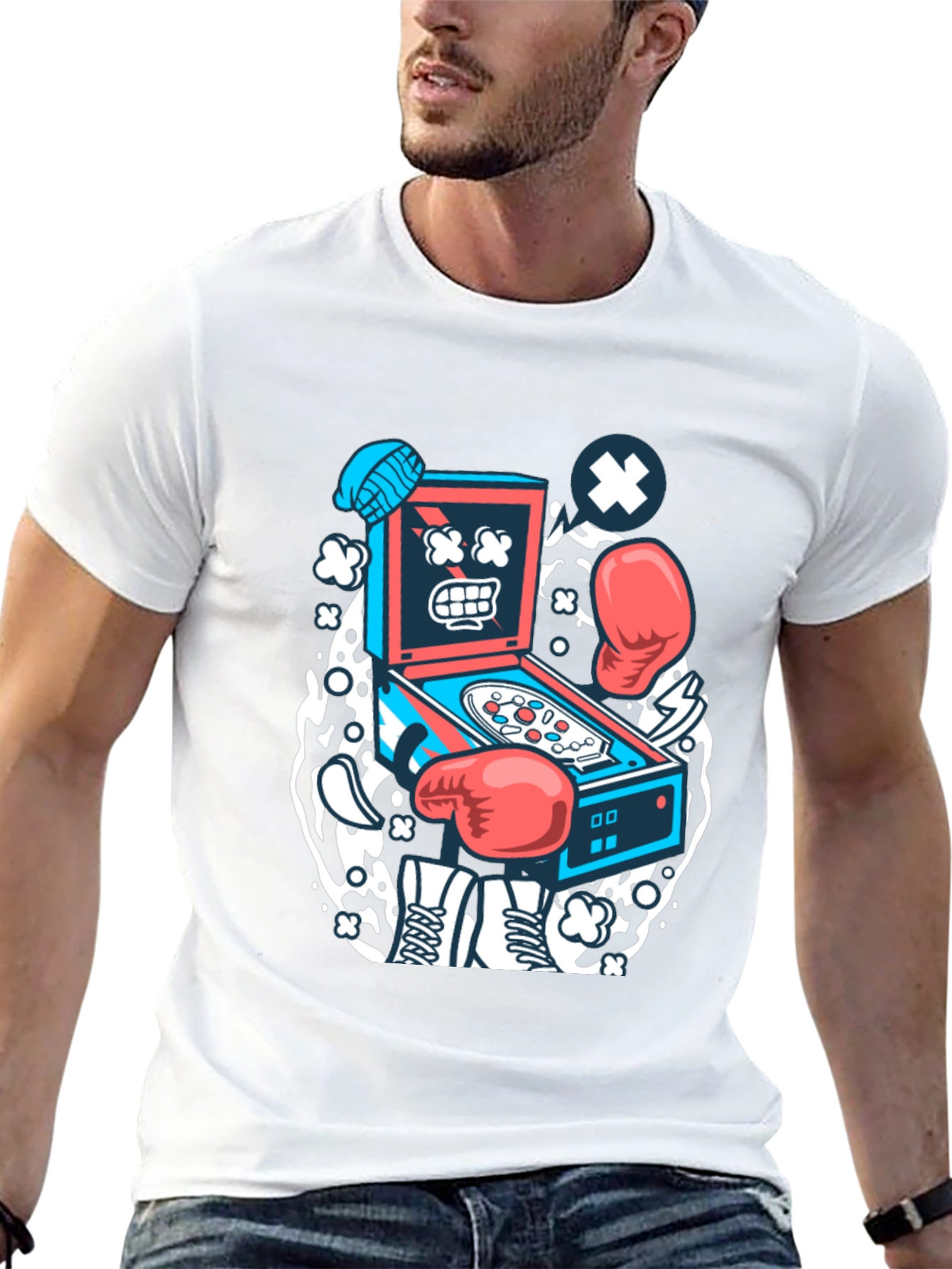 Black Cartoon Pinball T-Shirt - Novelty Graphic Tee view 13