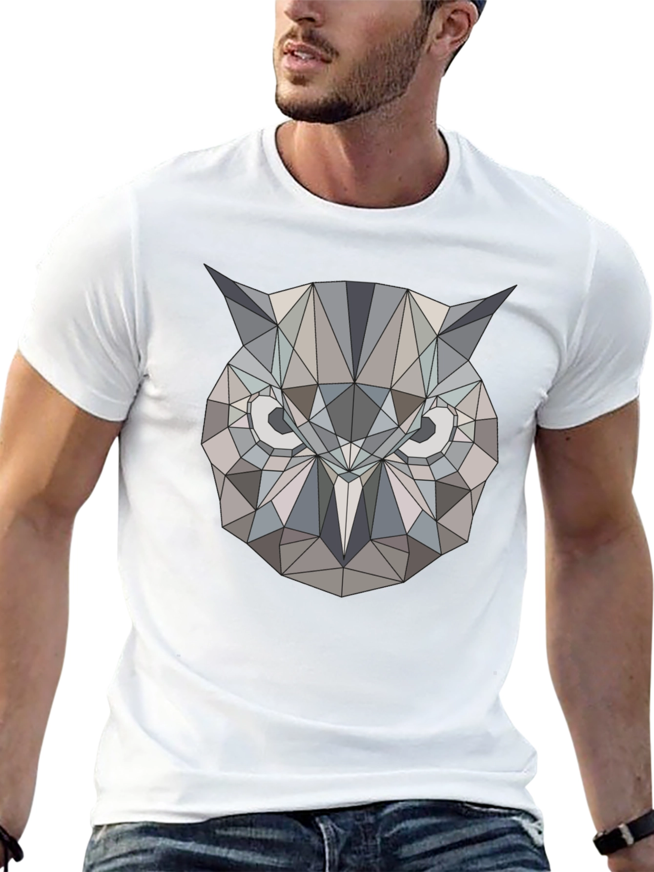 Black Geometric Owl Print Black T-Shirt view 13