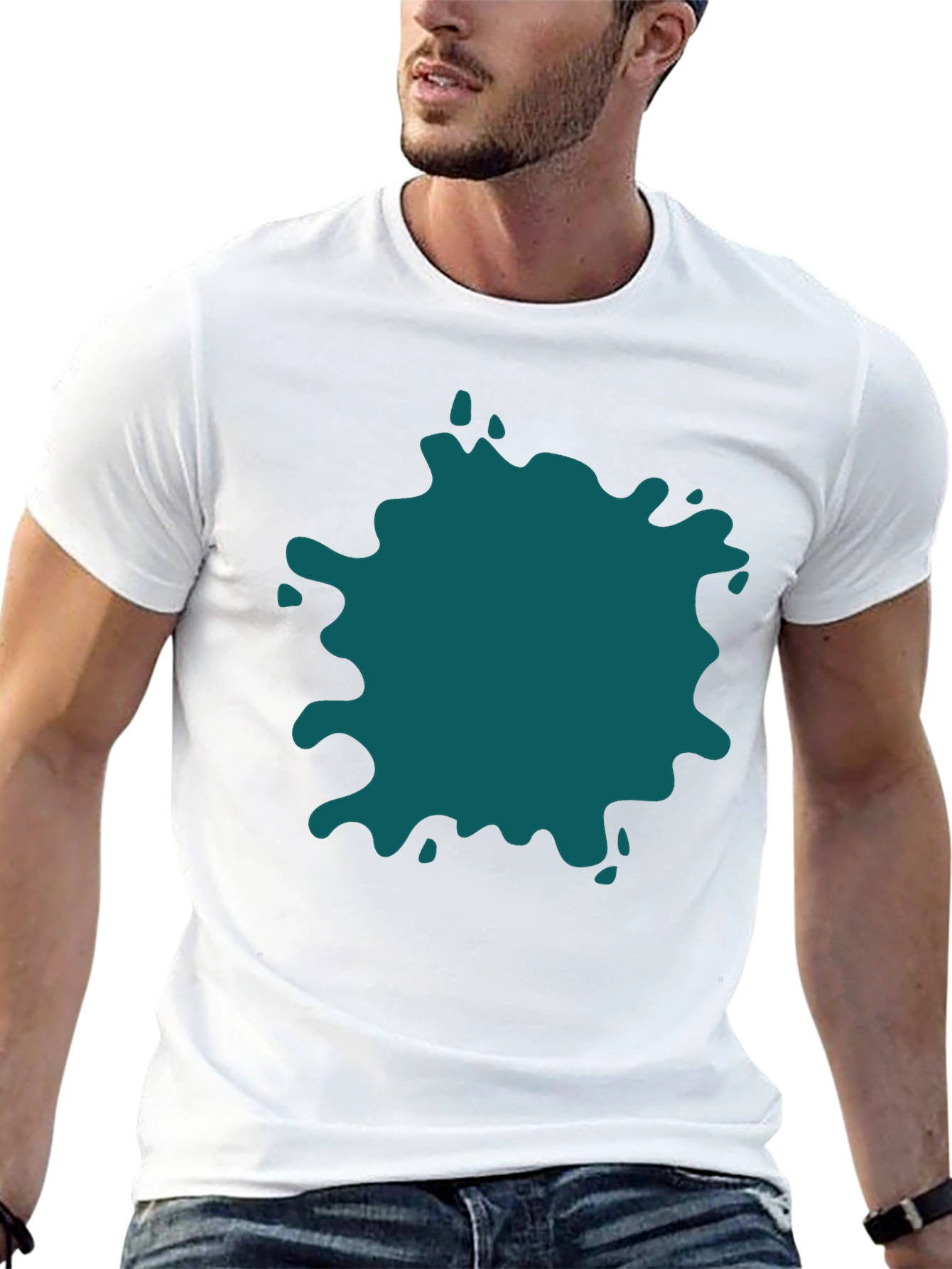 Black Bold Teal Splatter Black T-Shirt - Unique Design view 13