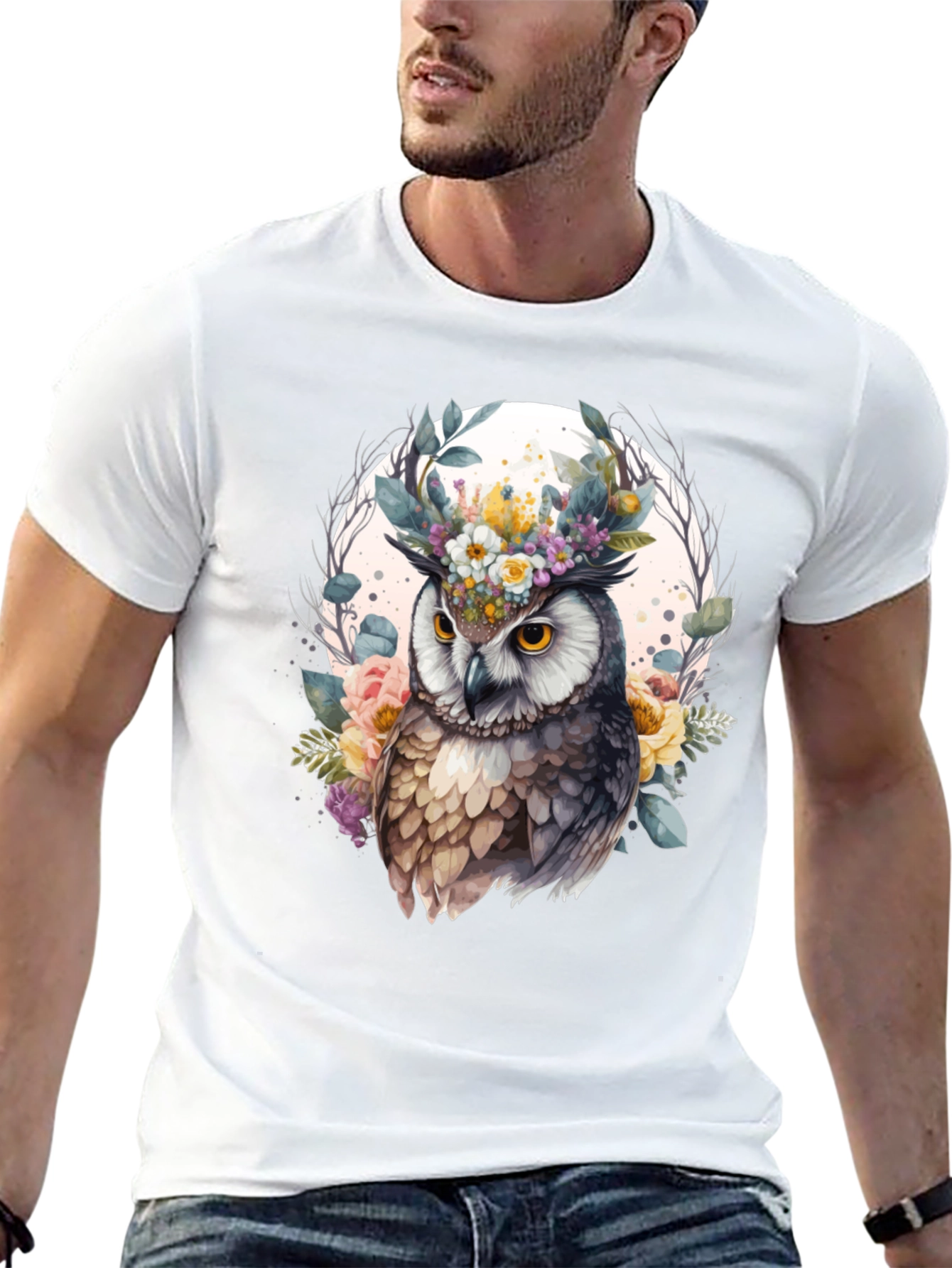 Black Floral Owl Graphic Tee - Unique Design view 13