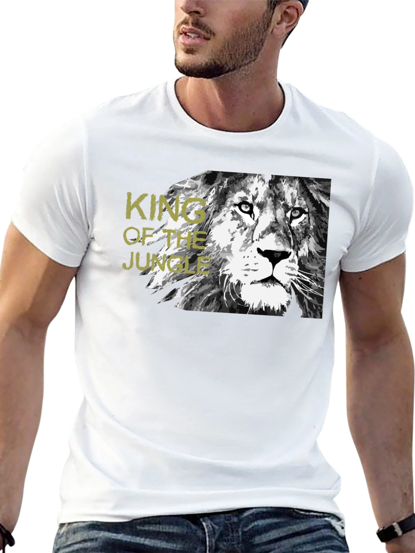 Black King of the Jungle Lion Graphic Black T-Shirt view 13