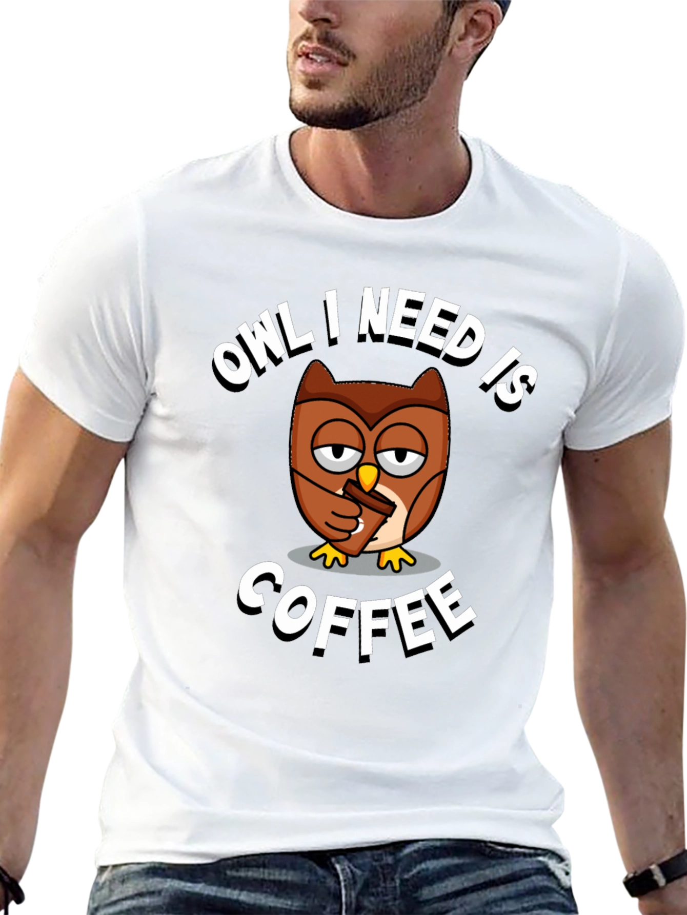 Black Owl I Need Is Coffee Graphic Tee view 13