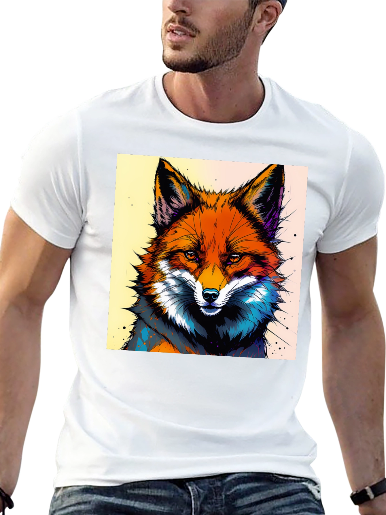 Black Artistic Fox Graphic Tee - Stylish & Unique view 13