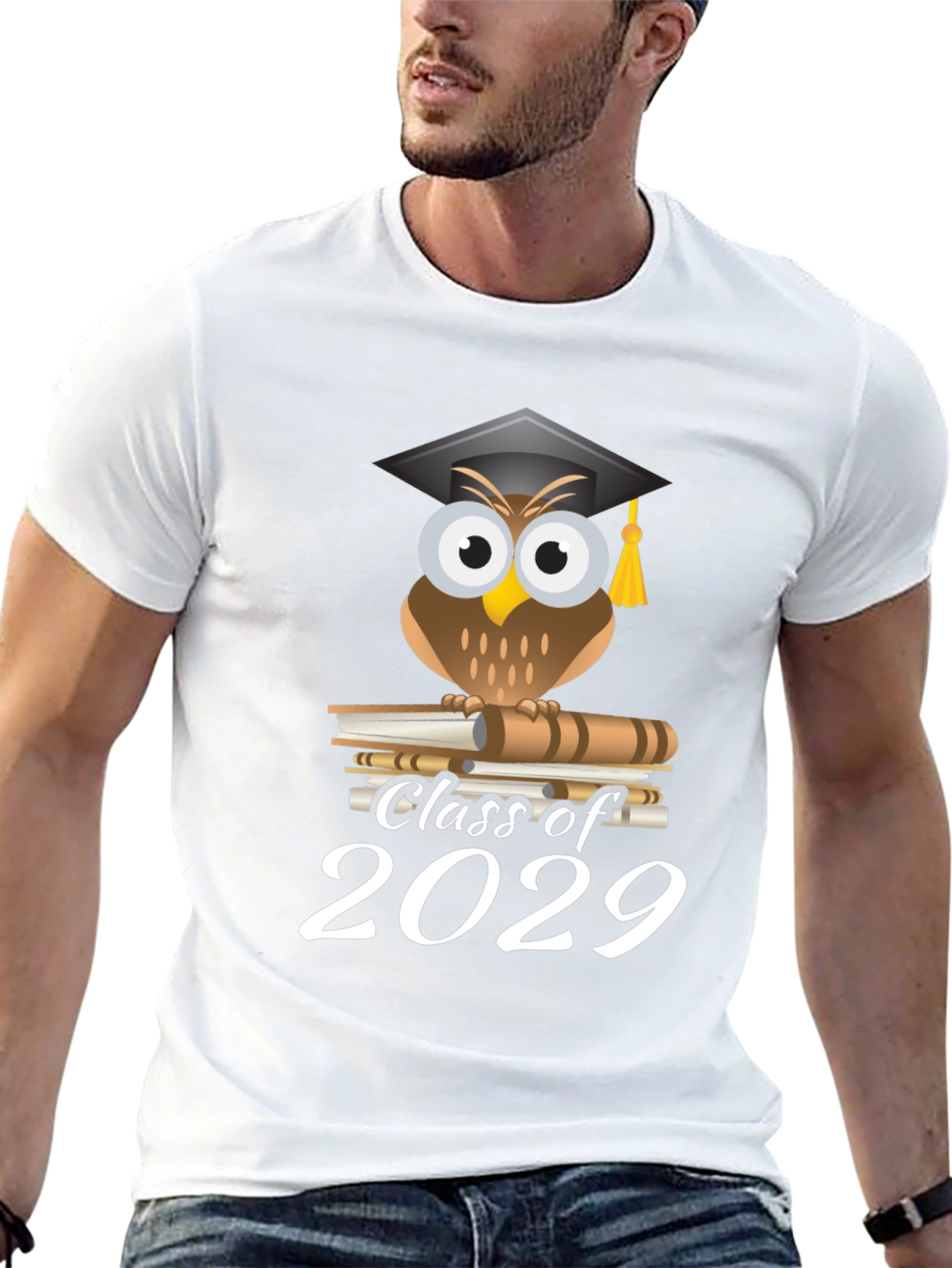 Black Class of 2029 Owl Graduation T-Shirt view 13