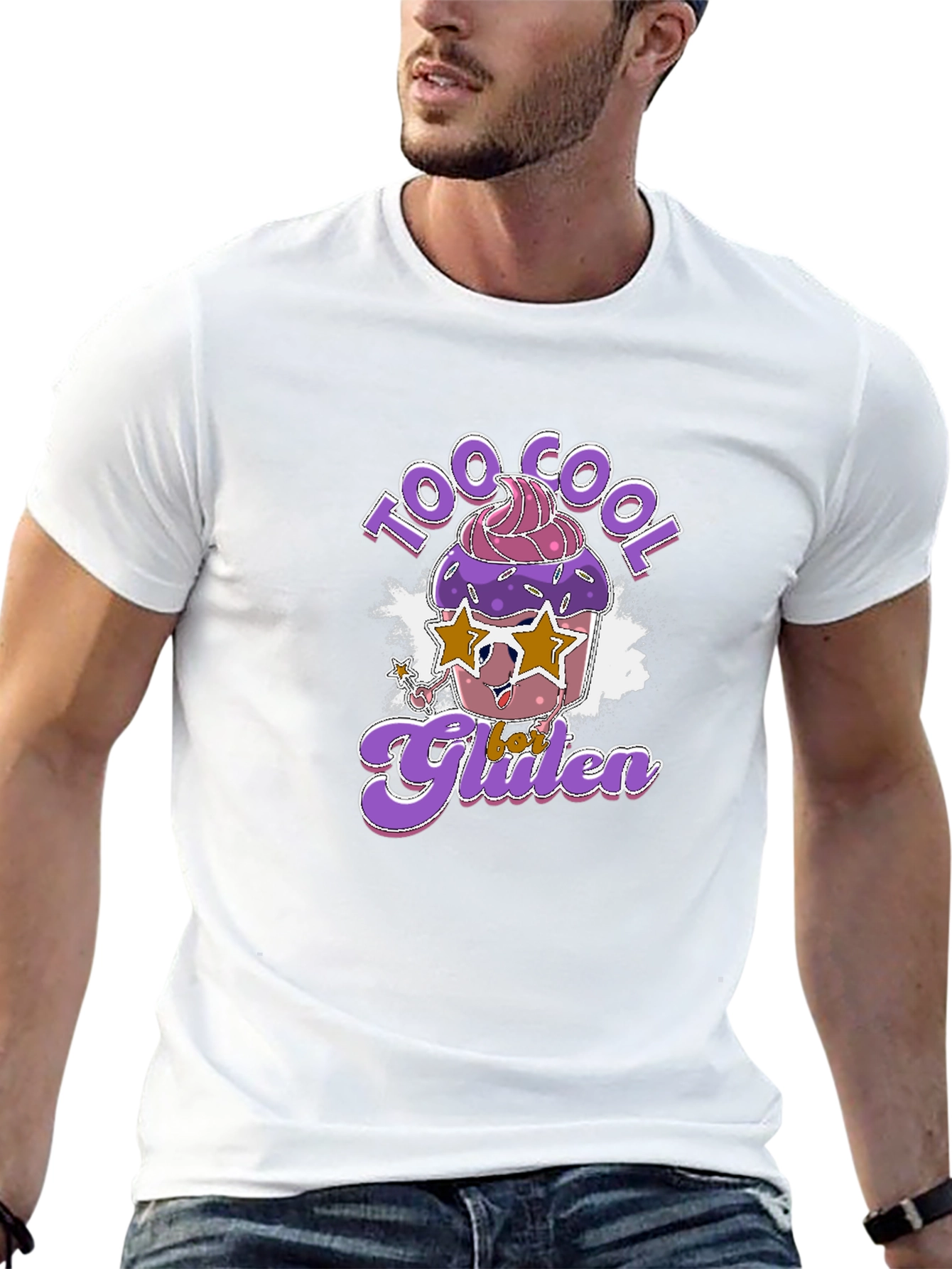 Black Cool Gluten T-Shirt - Fun Cupcake Design view 13
