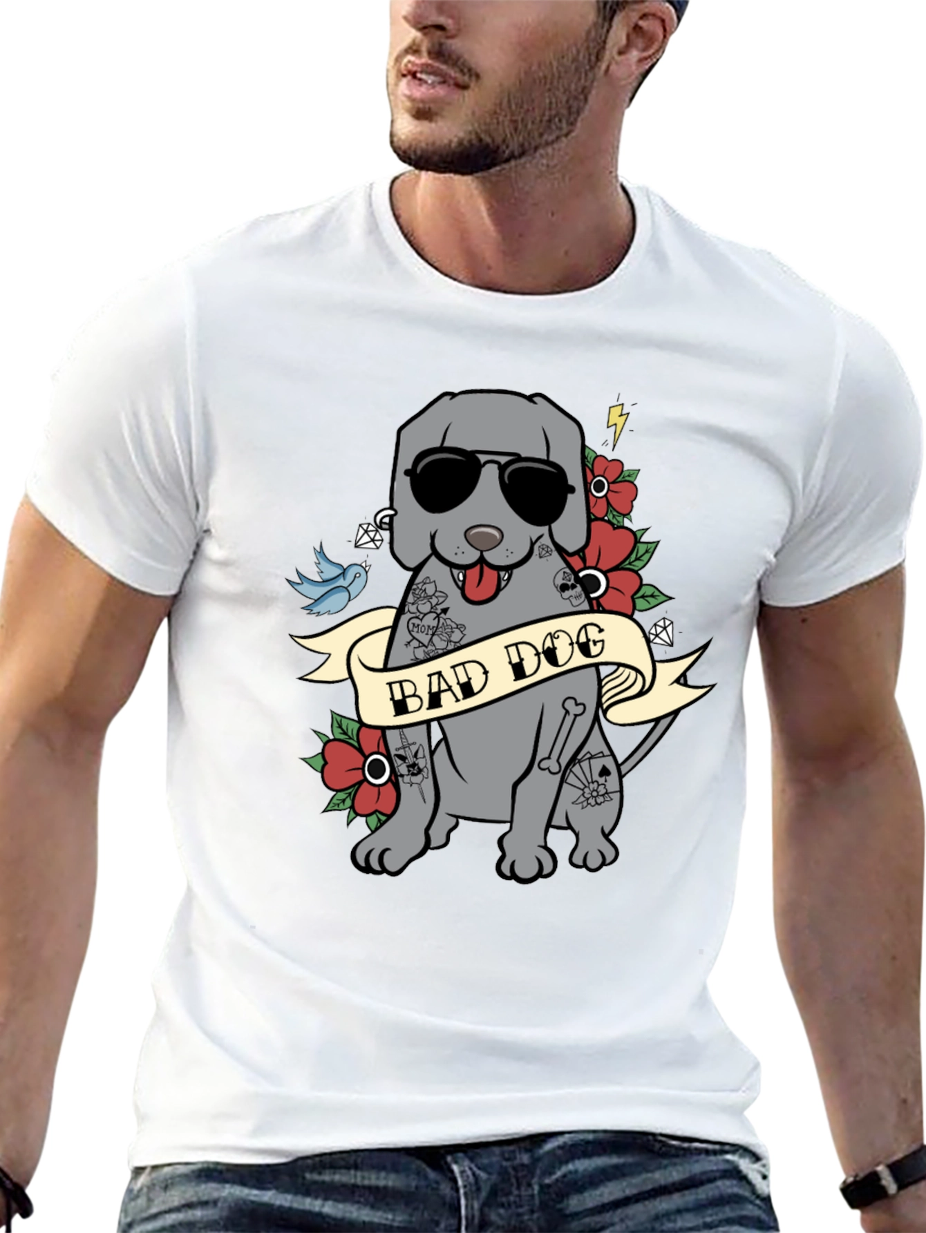 Bad Dog Tattoo Style T-Shirt - Men's Graphic Tee - 13