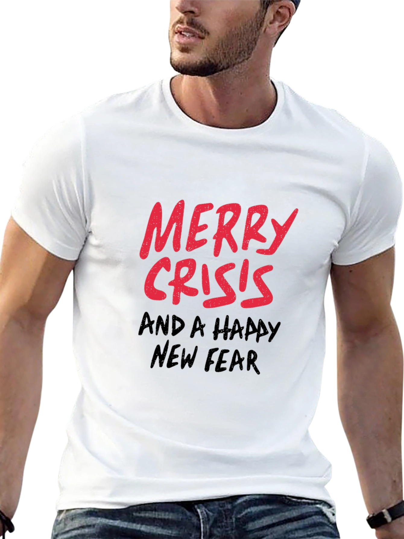 Black Merry Crisis T-Shirt - Black Holiday Humor Tee view 13