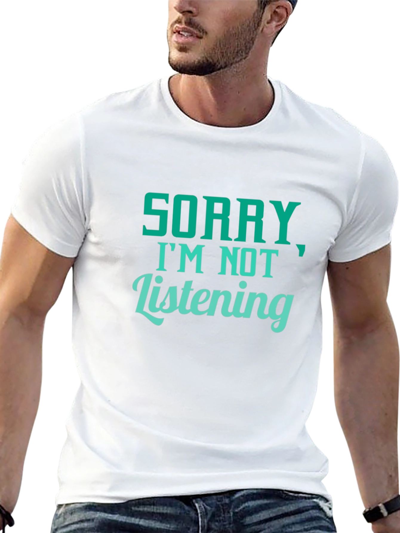 Black Funny Sorry I'm Not Listening Black T-Shirt view 13