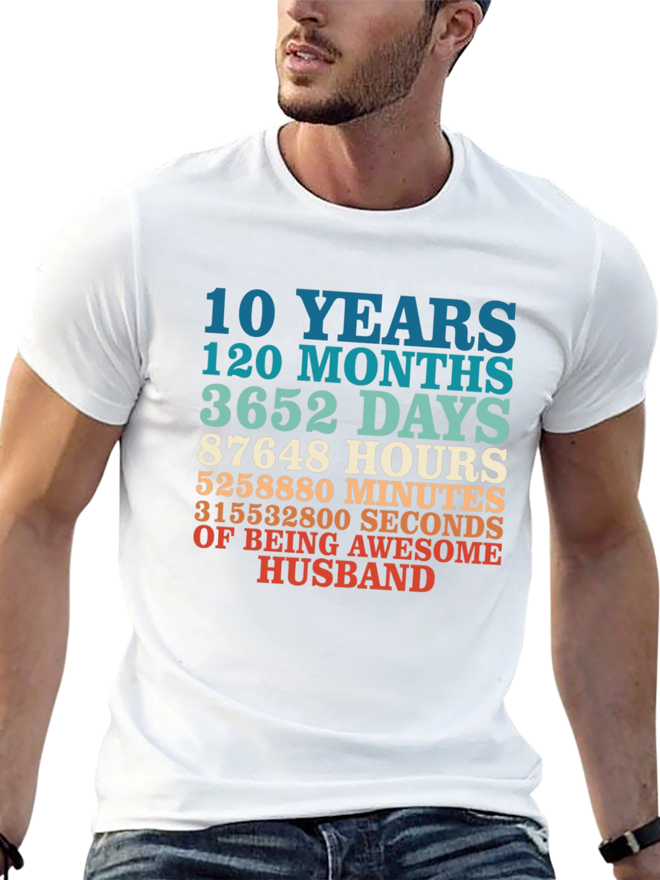 Black 10 Year Anniversary Husband T-Shirt view 13