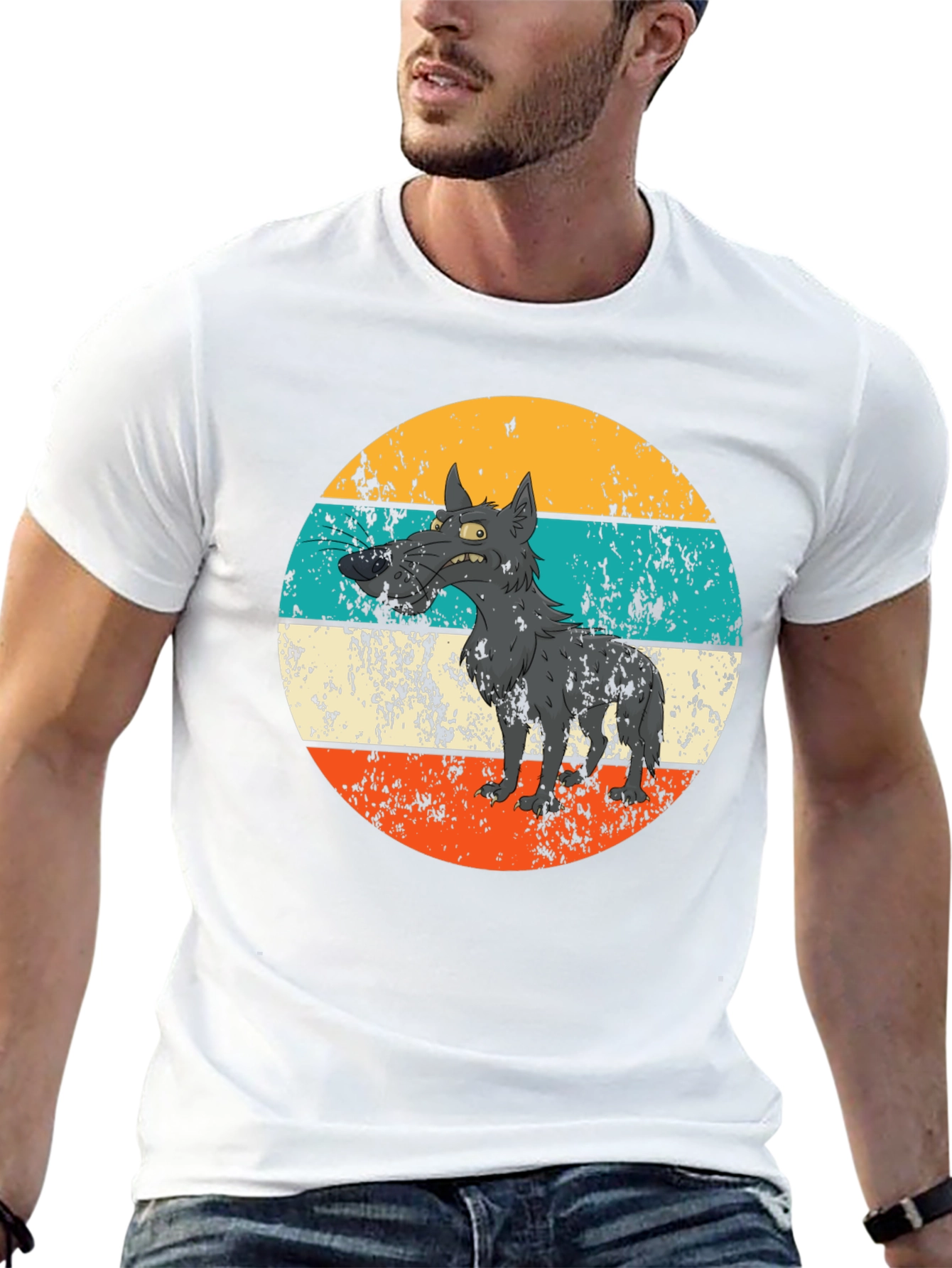 Black Retro Grumpy Wolf Graphic Tee view 13