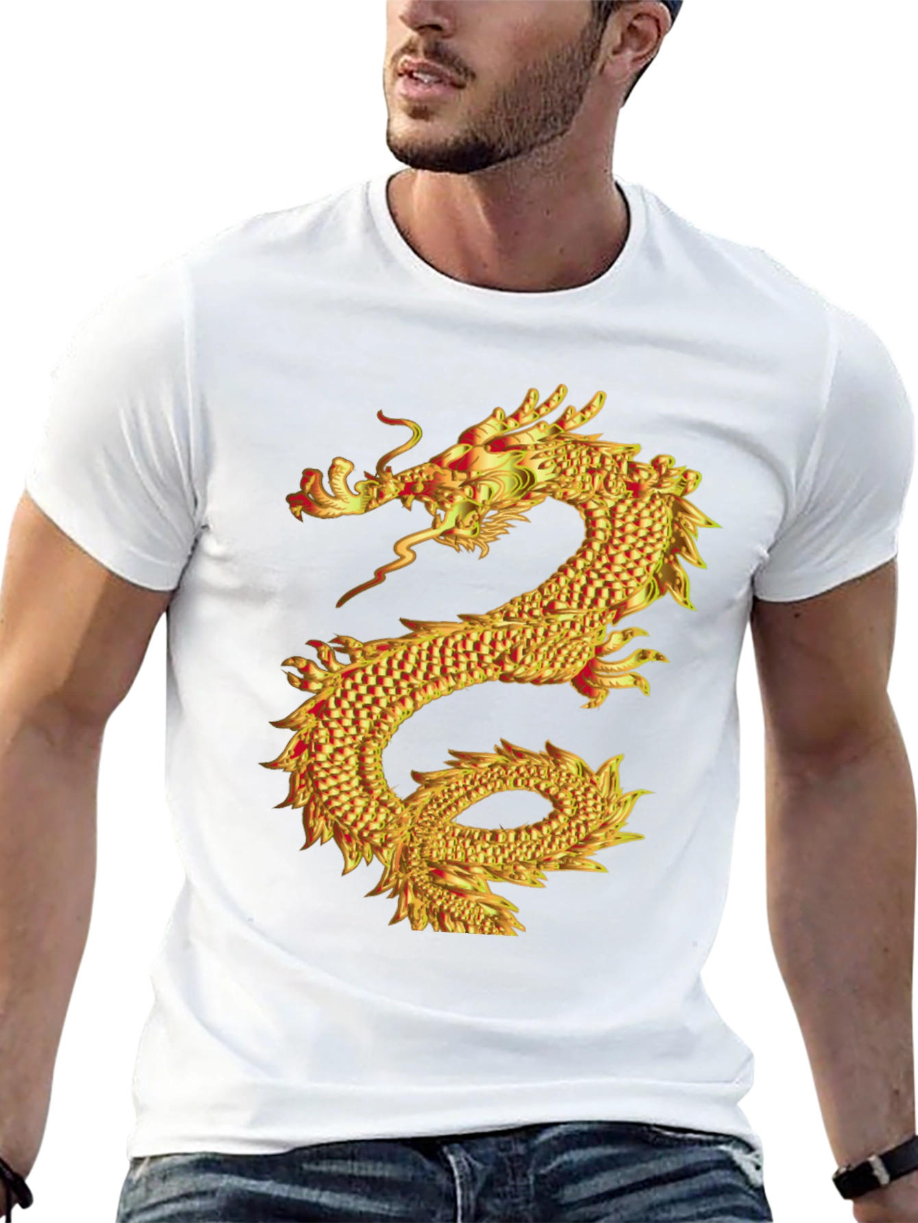 Black Golden Dragon Graphic Print Black T-Shirt view 13