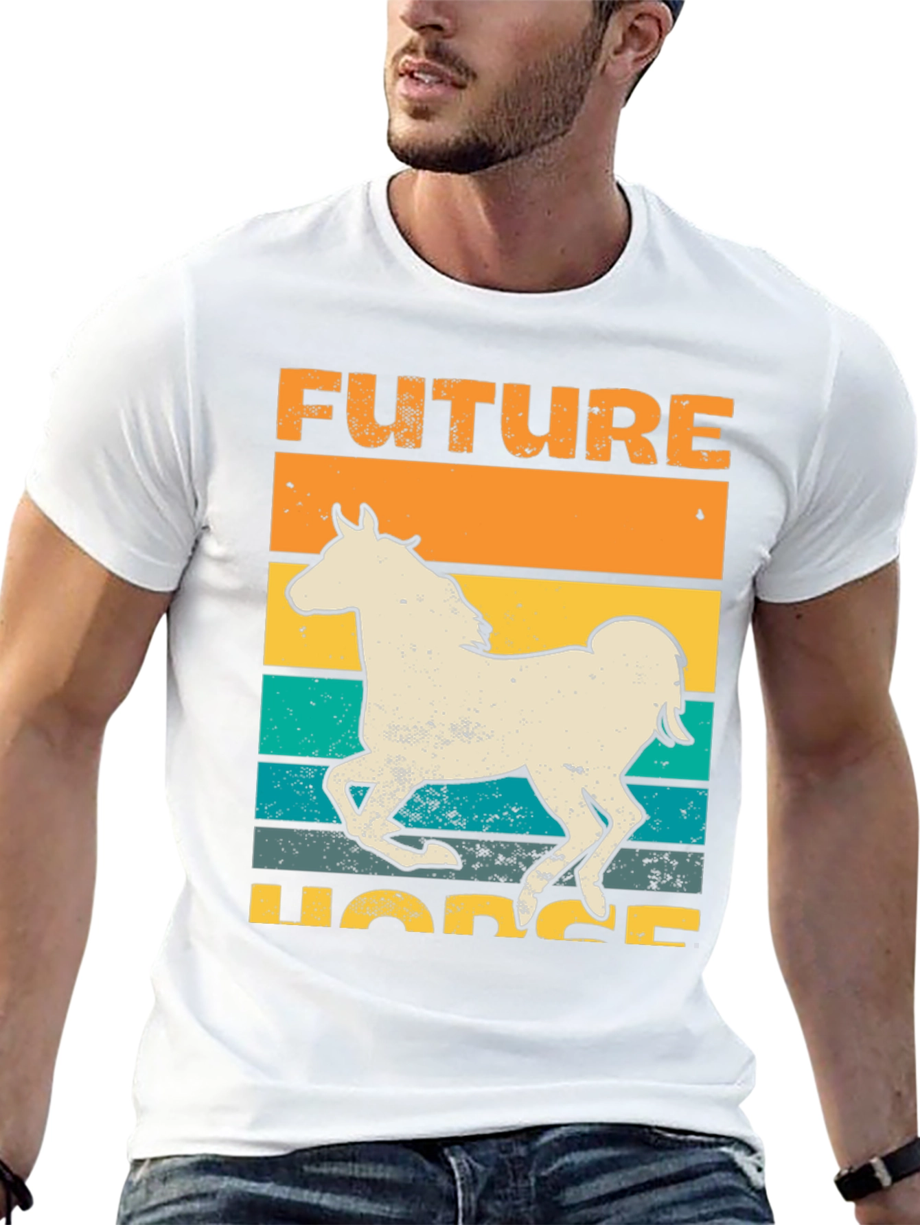 Black Future Horse T-Shirt Retro Style Graphic Tee view 13