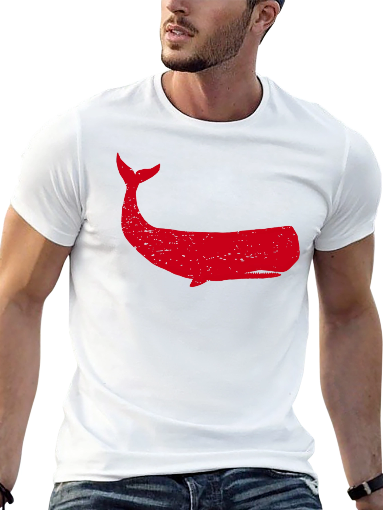 Black Red Whale Graphic Tee - Black Cotton T-Shirt view 13