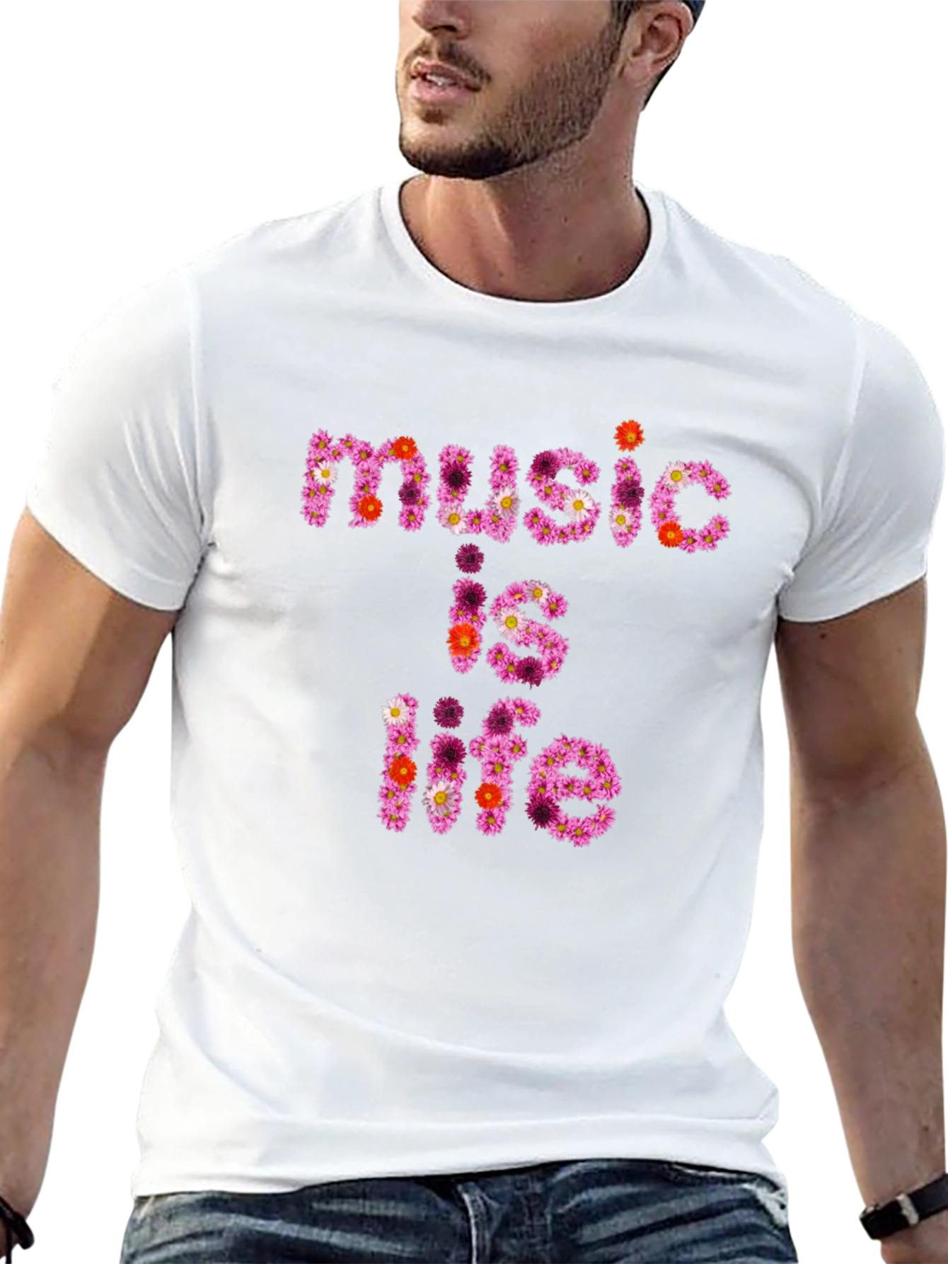 Black Floral 'Music is Life' Graphic Black T-Shirt view 13