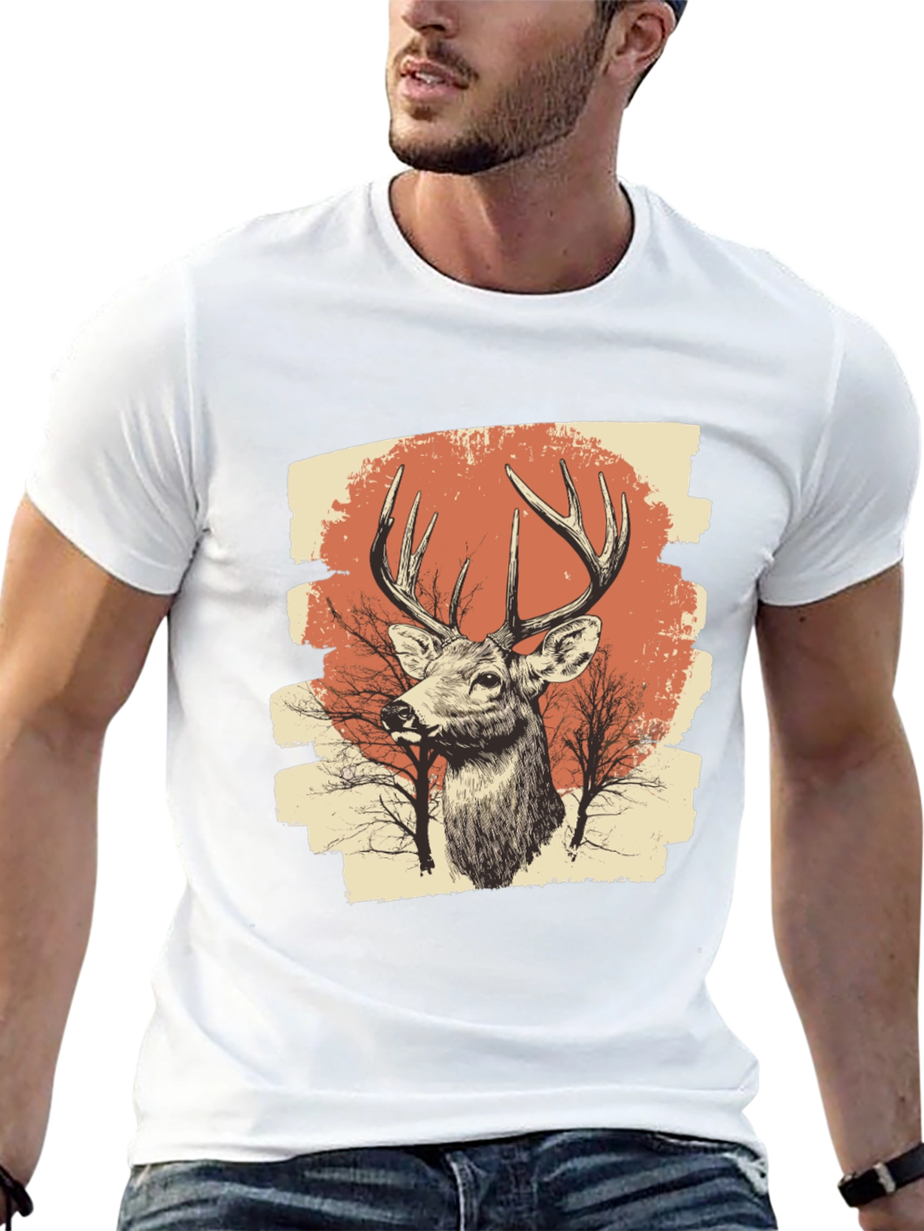 Black Deer Graphic Print Black T-Shirt view 13