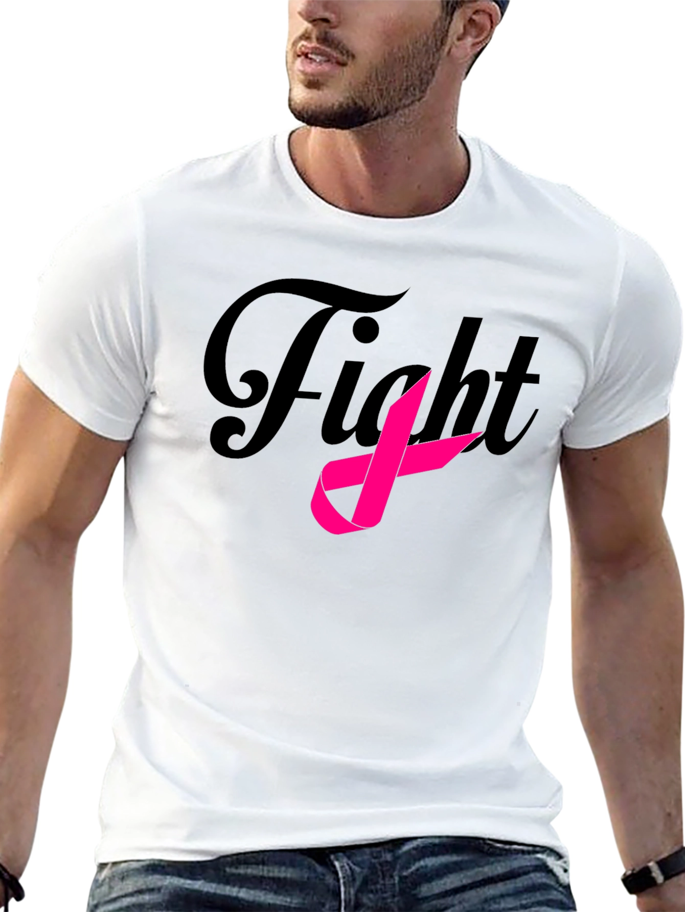 Black Fight Breast Cancer Ribbon Black T-Shirt view 13