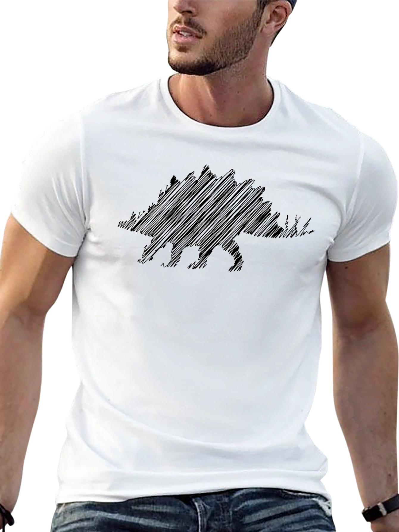 Dinosaur Sketch Men's Black T-Shirt - 13