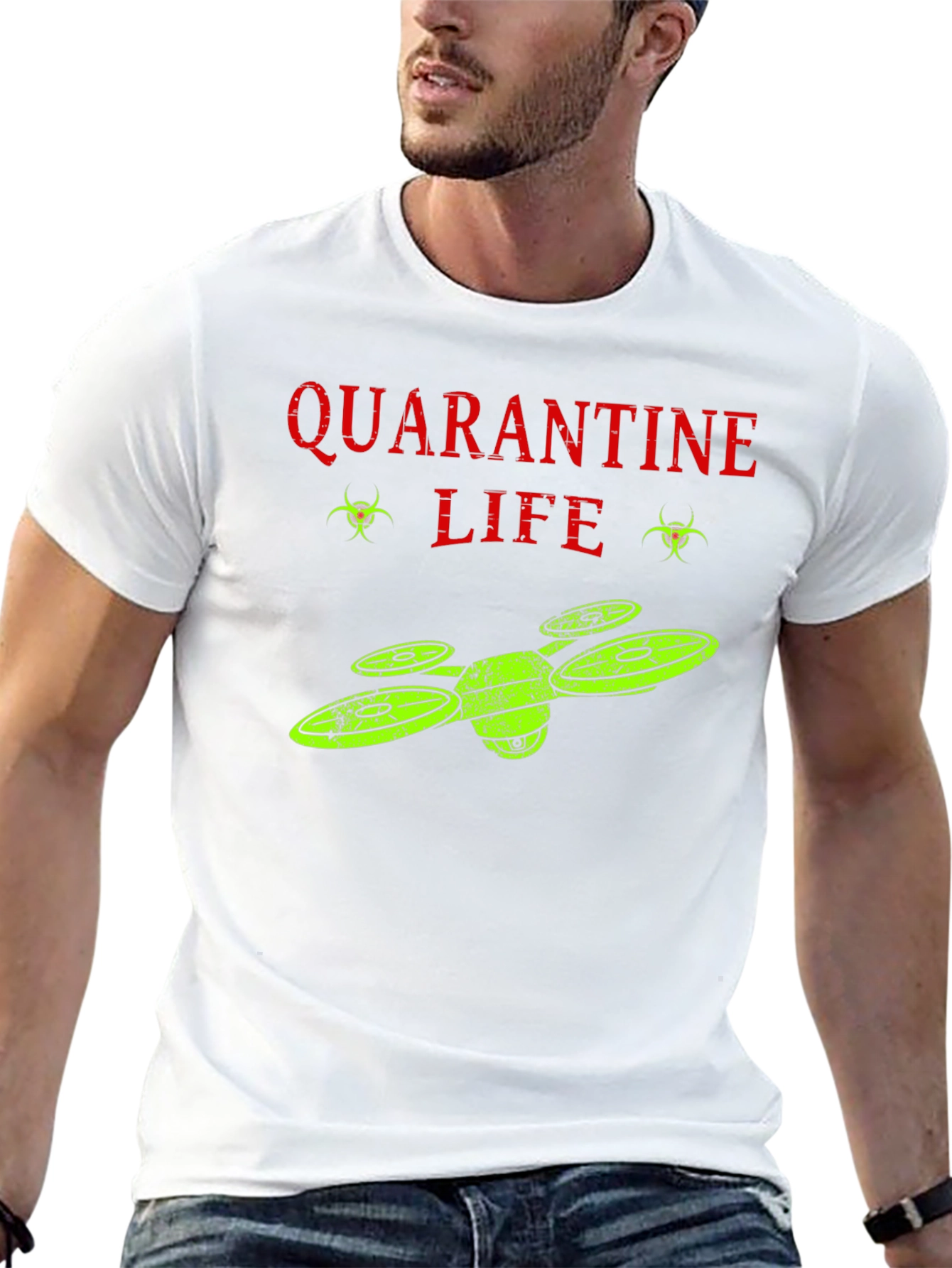 Black Quarantine Life Drone T-Shirt - Funny Novelty Tee view 13