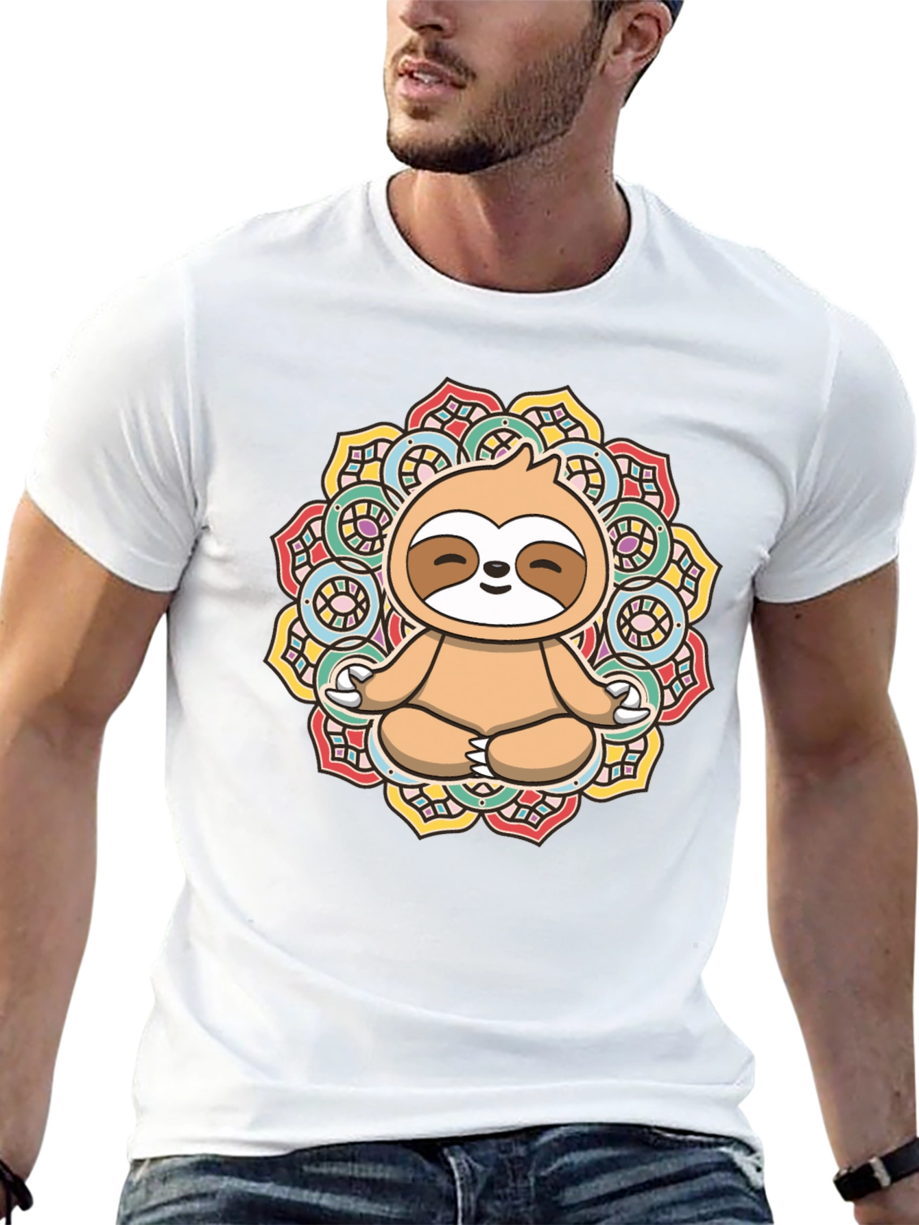 Black Meditating Sloth Mandala Graphic Tee view 13
