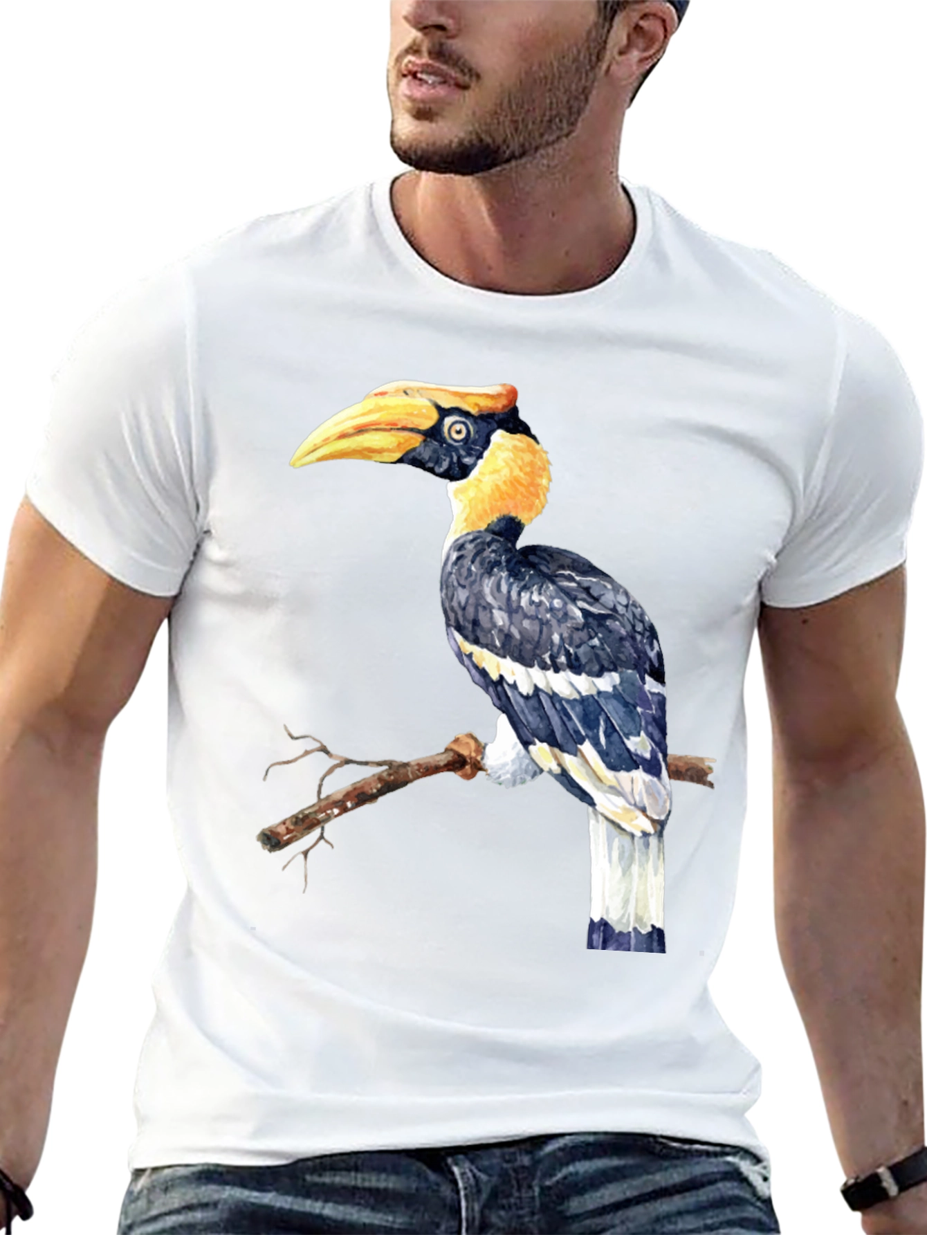 Black Hornbill Bird Graphic Tee - Unique Animal Design T-Shirt view 13