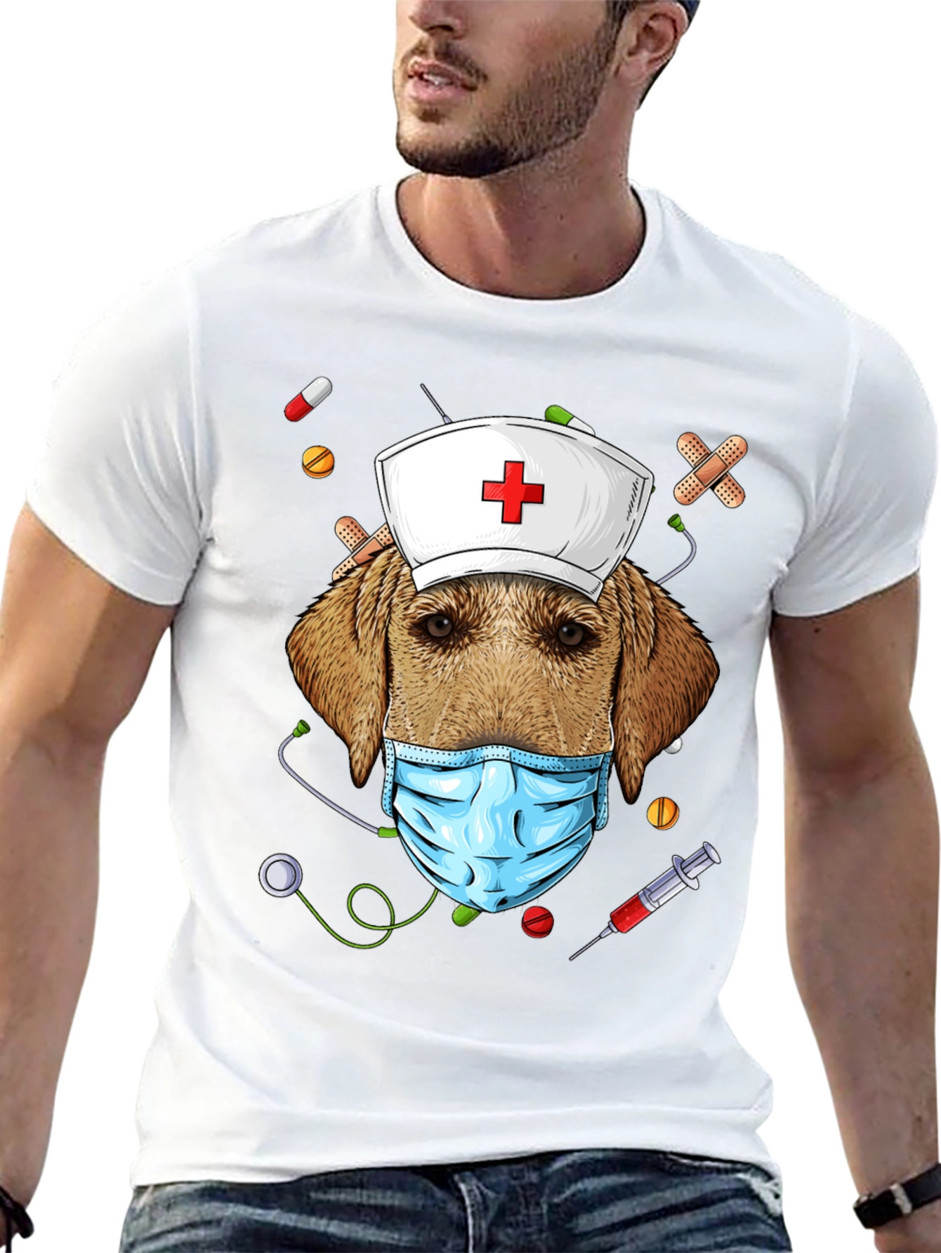 Black Dog Nurse Novelty Graphic T-Shirt view 13
