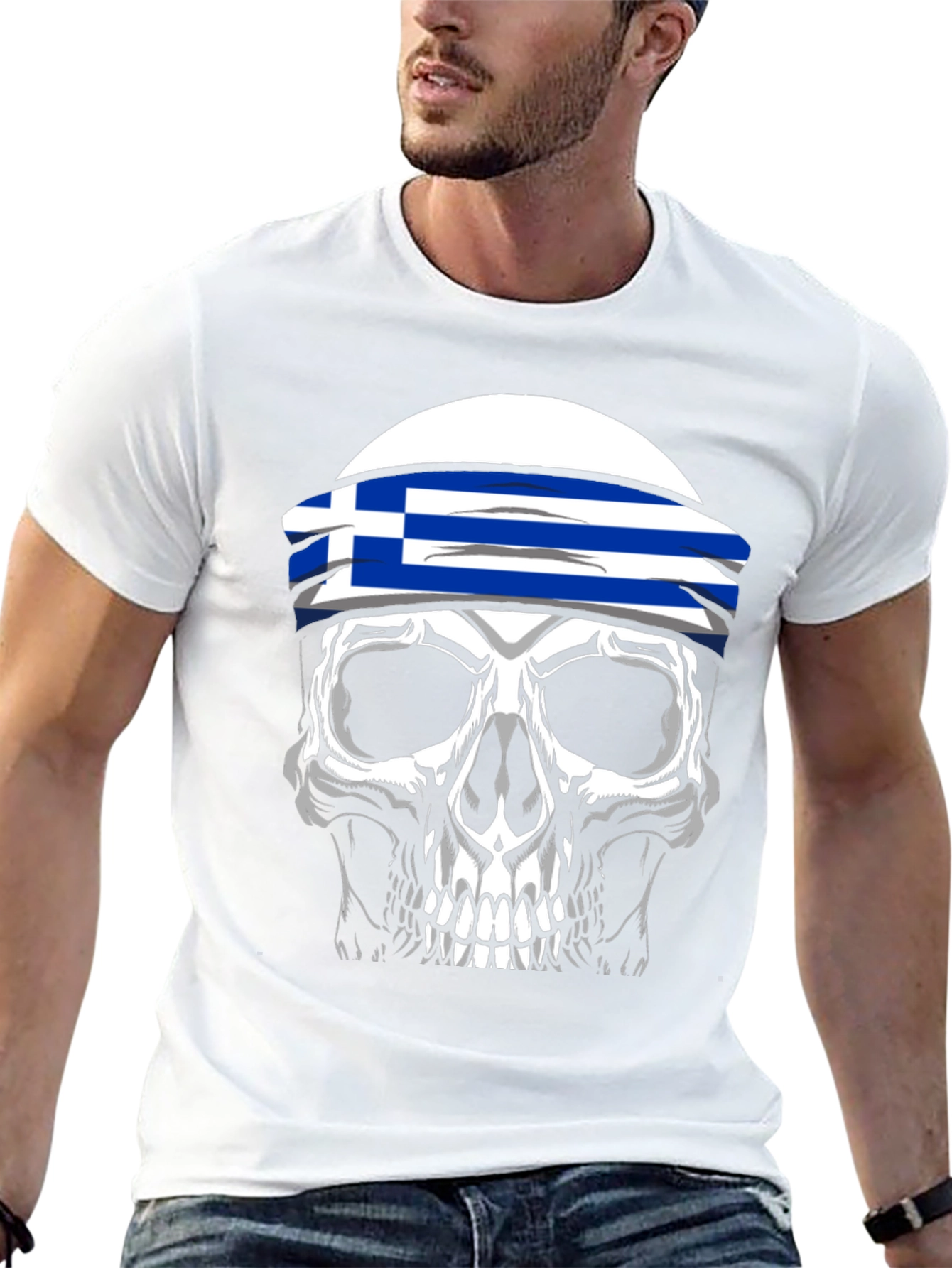 Greek Flag Skull T-Shirt - 13