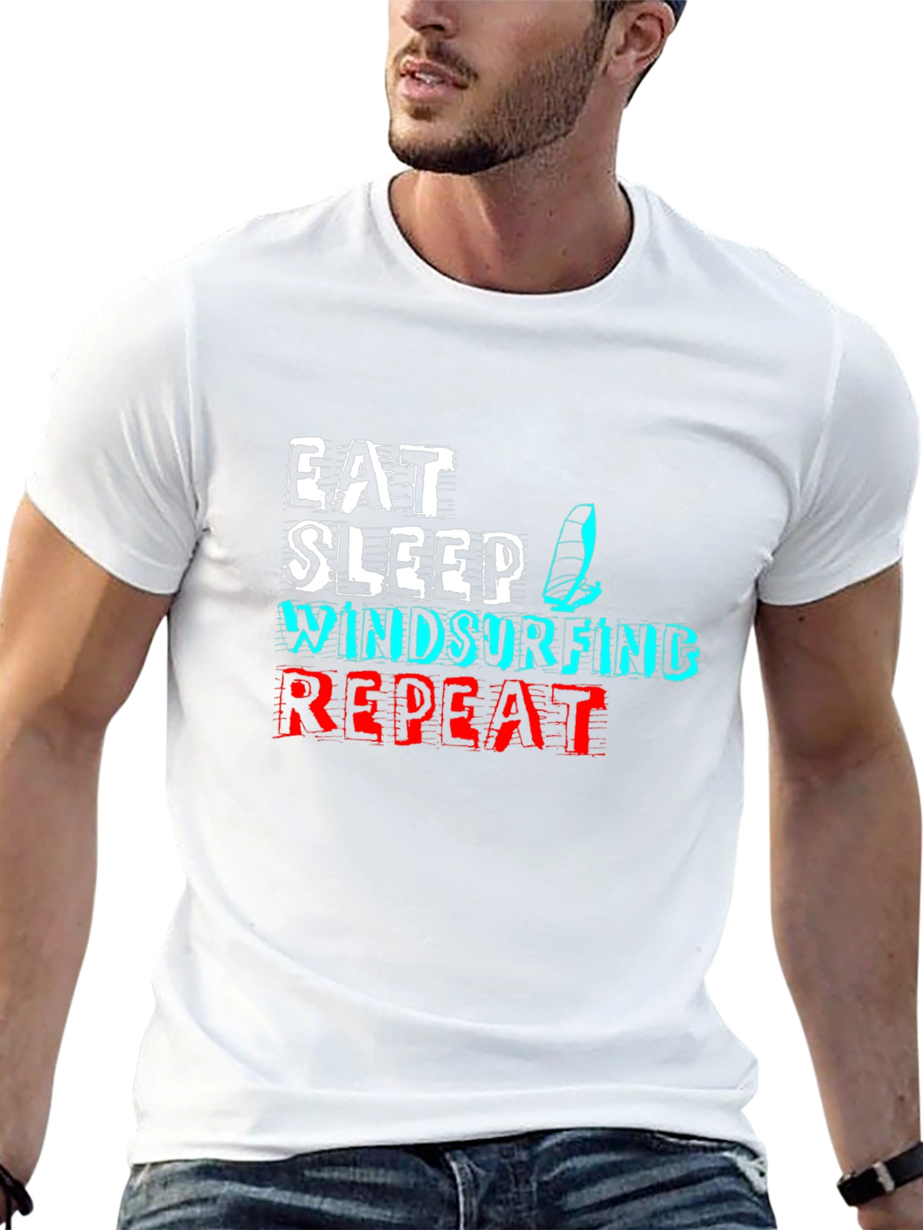 Black Eat Sleep Windsurfing Repeat T-Shirt view 13