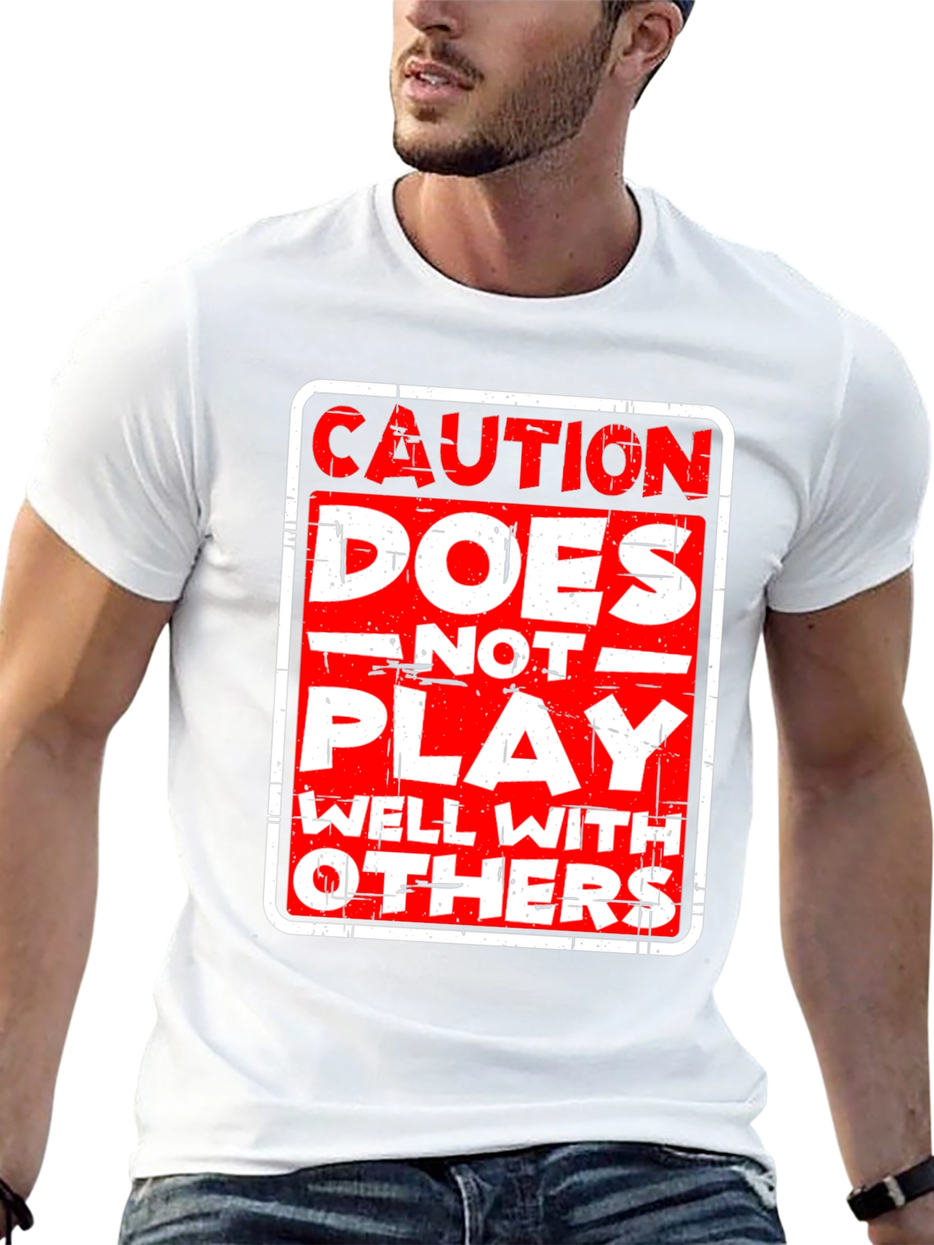 Black Caution: Does Not Play Well With Others T-Shirt view 13