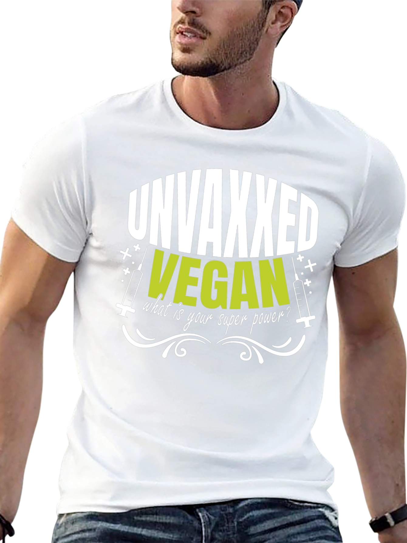 Black Unvaxxed Vegan Superpower T-Shirt view 13