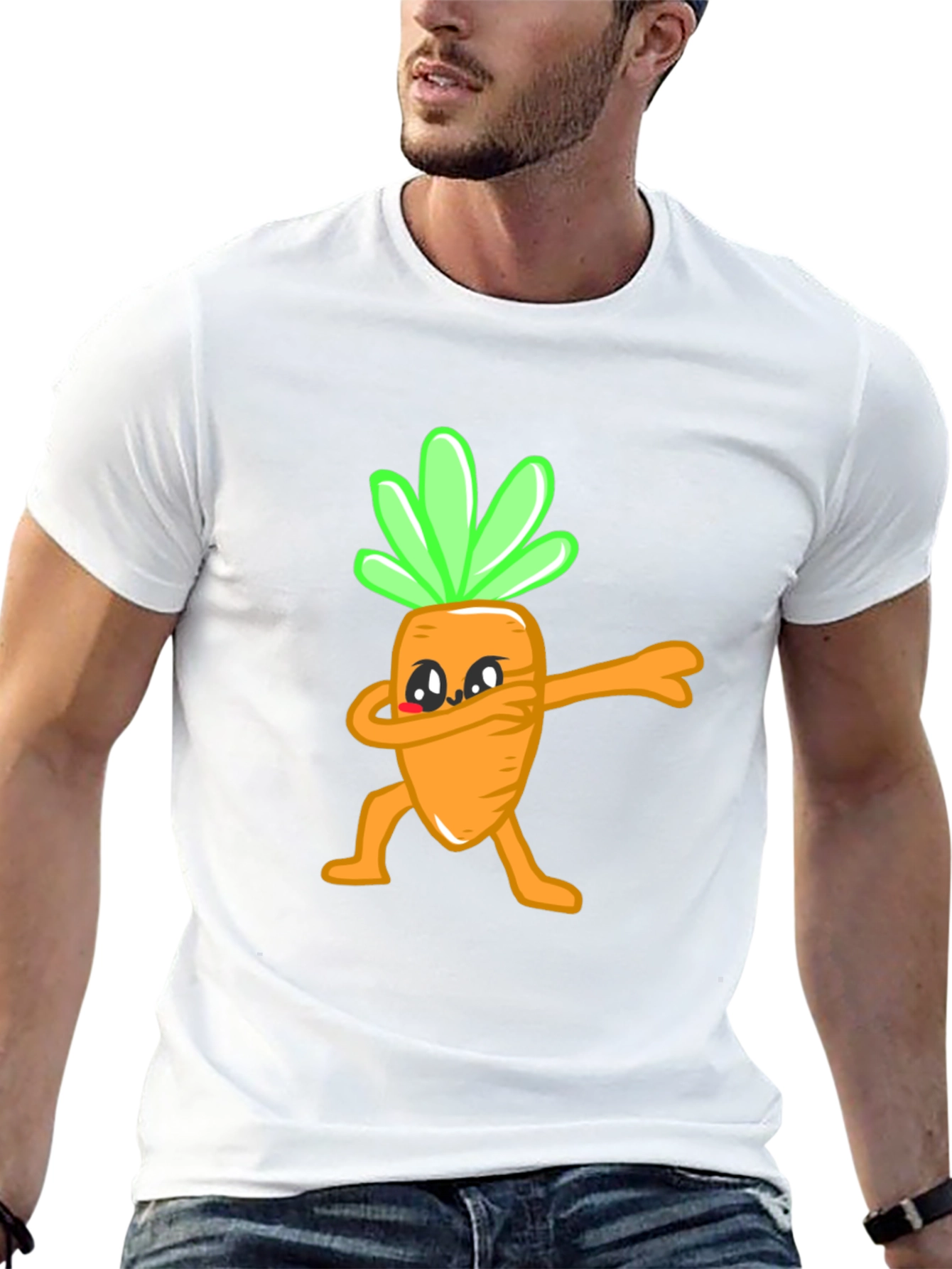 Black Funny Dabbing Carrot Graphic Tee - Black Cotton T-Shirt view 13