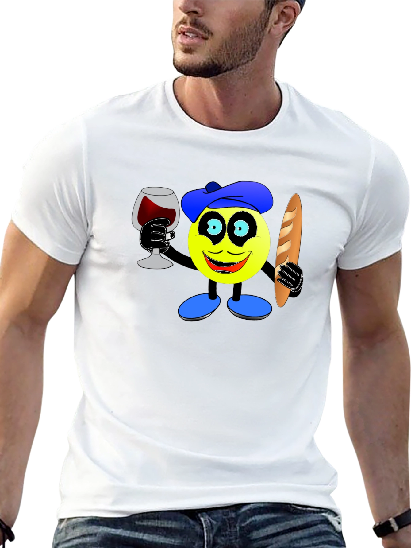 Black French Emoji T-Shirt - Wine & Baguette view 13