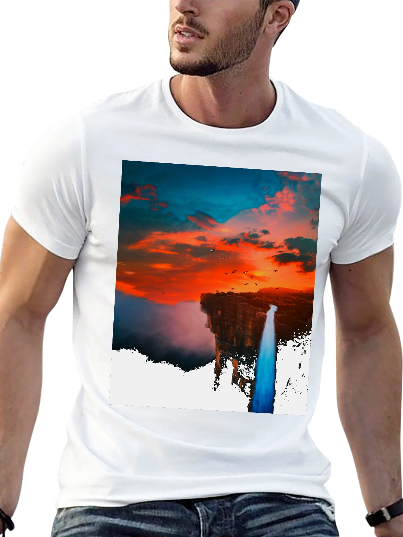 Black Sunset Waterfall Graphic Tee - Unique Design view 13