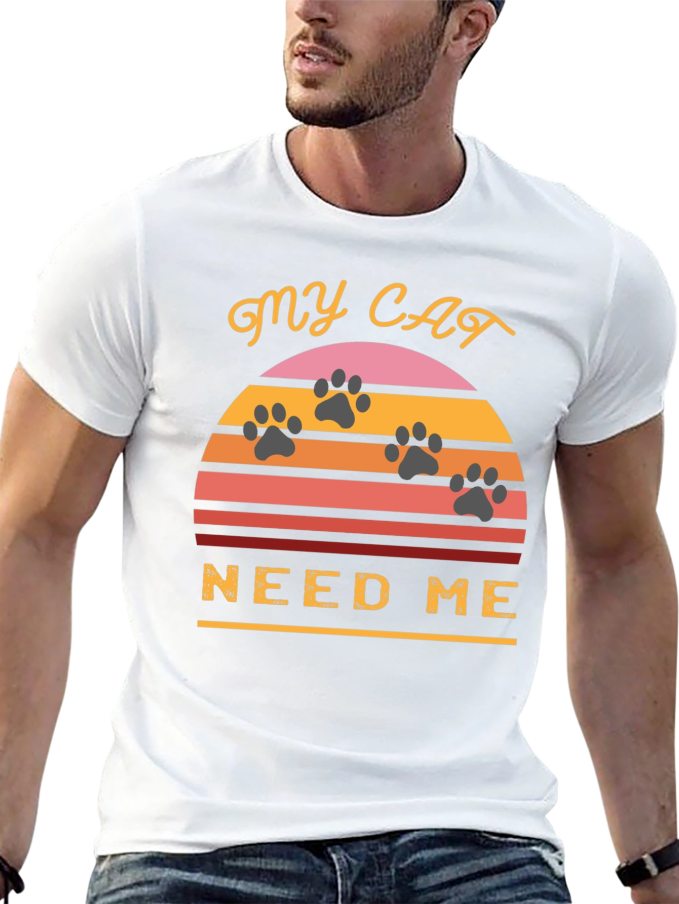 Black My Cat Needs Me T-Shirt - Retro Sunset Style view 13