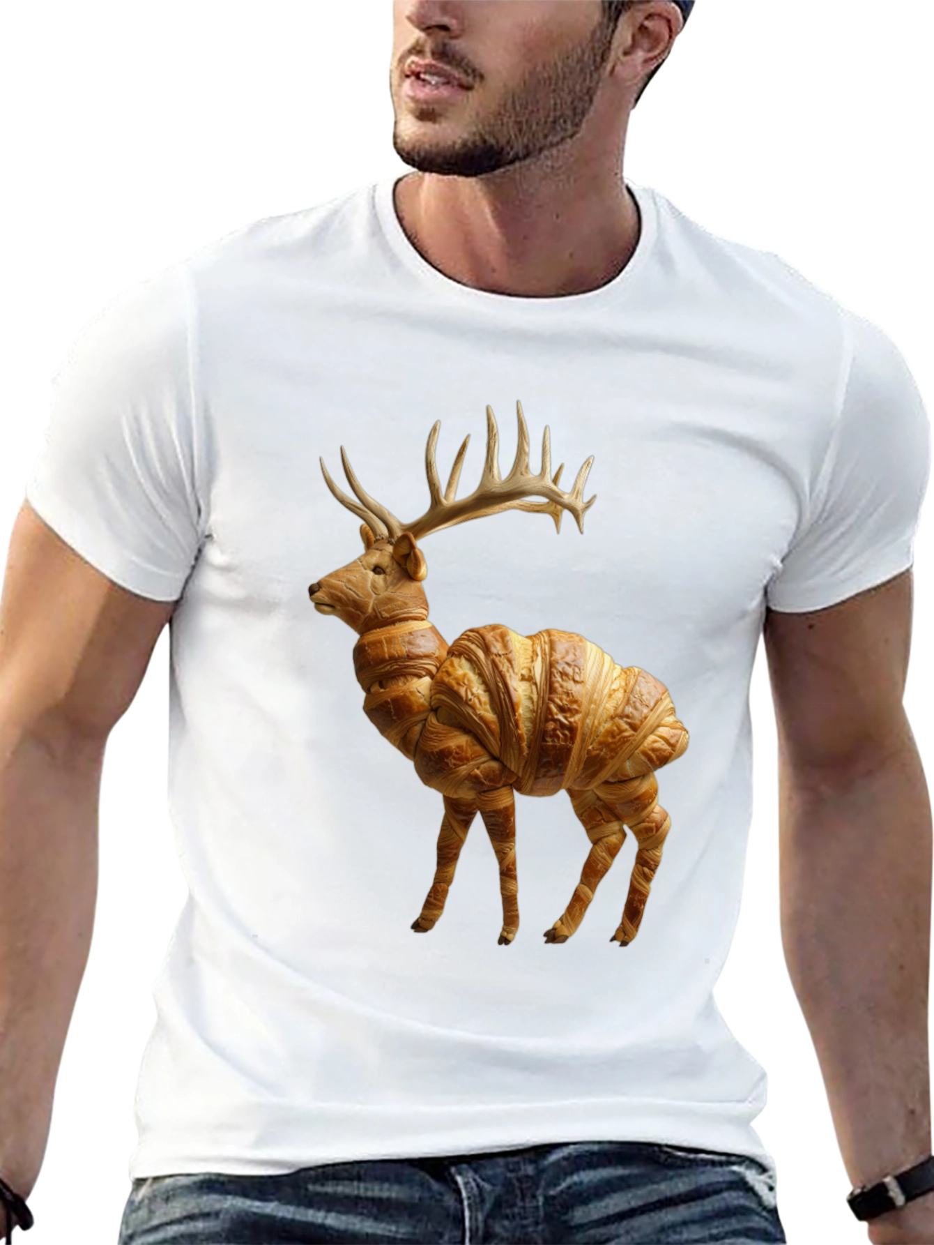 Croissant Deer T-Shirt - Unique Food Animal Tee - 13